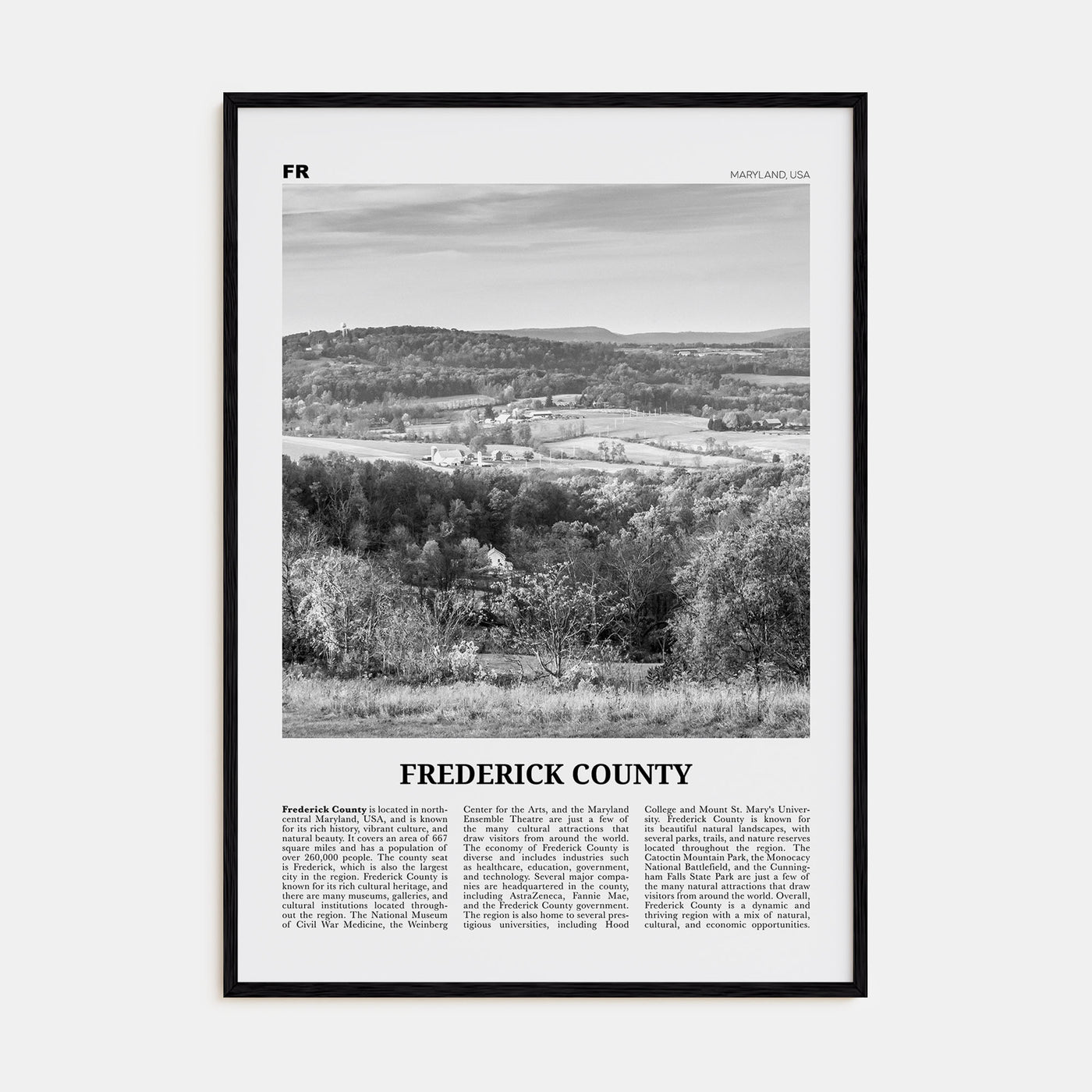 Frederick County Travel B&W Poster