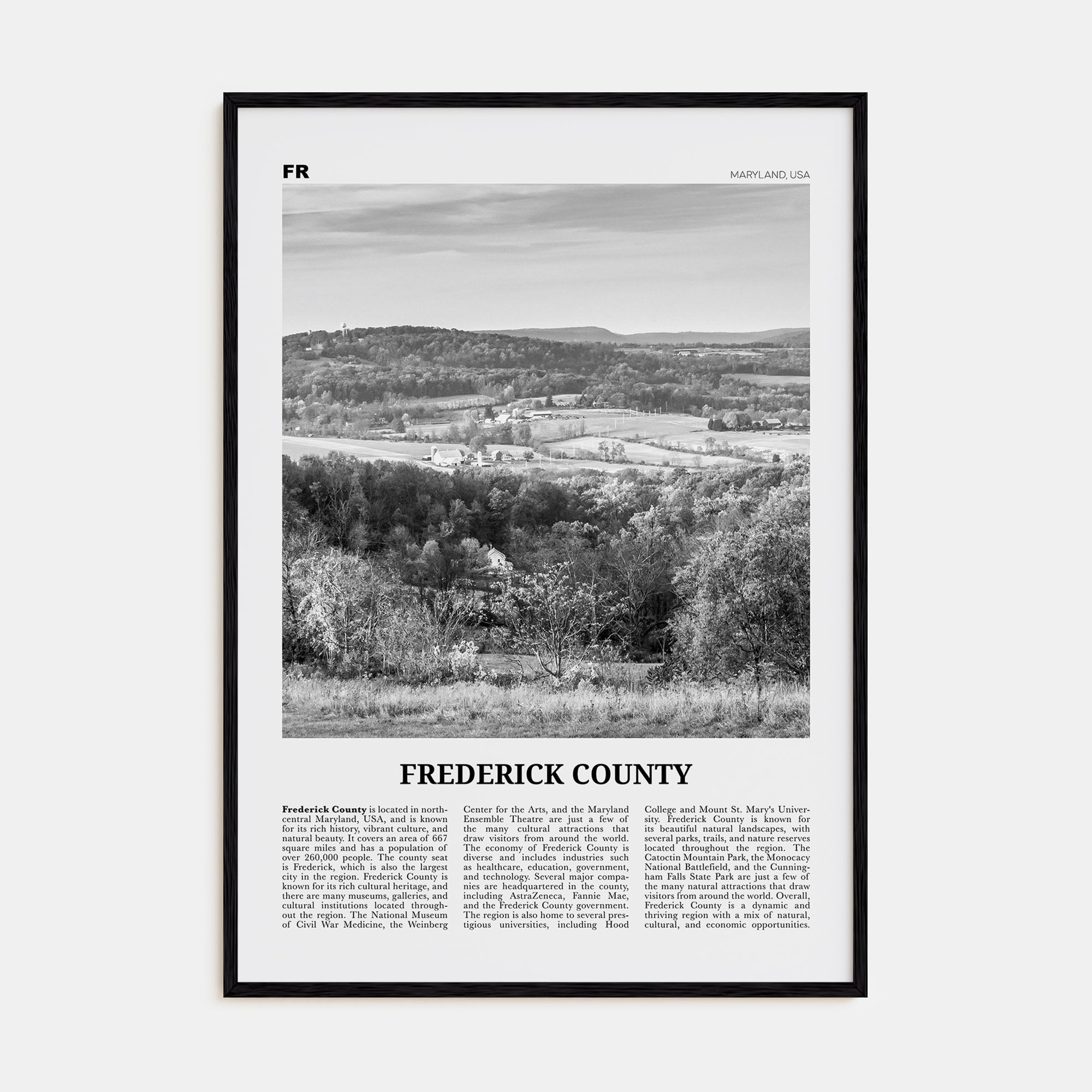 Frederick County Travel B&W Poster