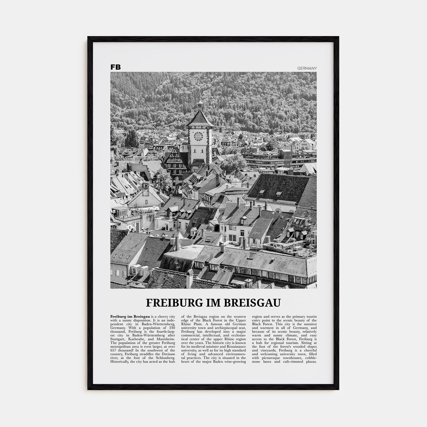 Freiburg im Breisgau Travel B&W Poster