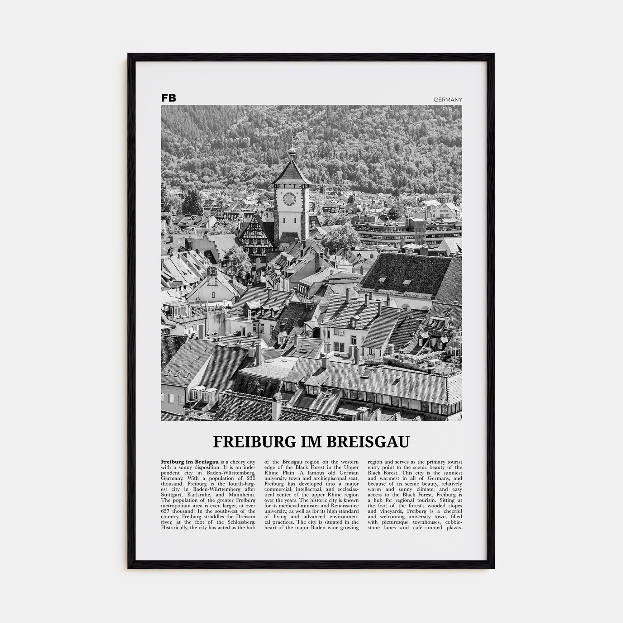 Freiburg im Breisgau Travel B&W Poster
