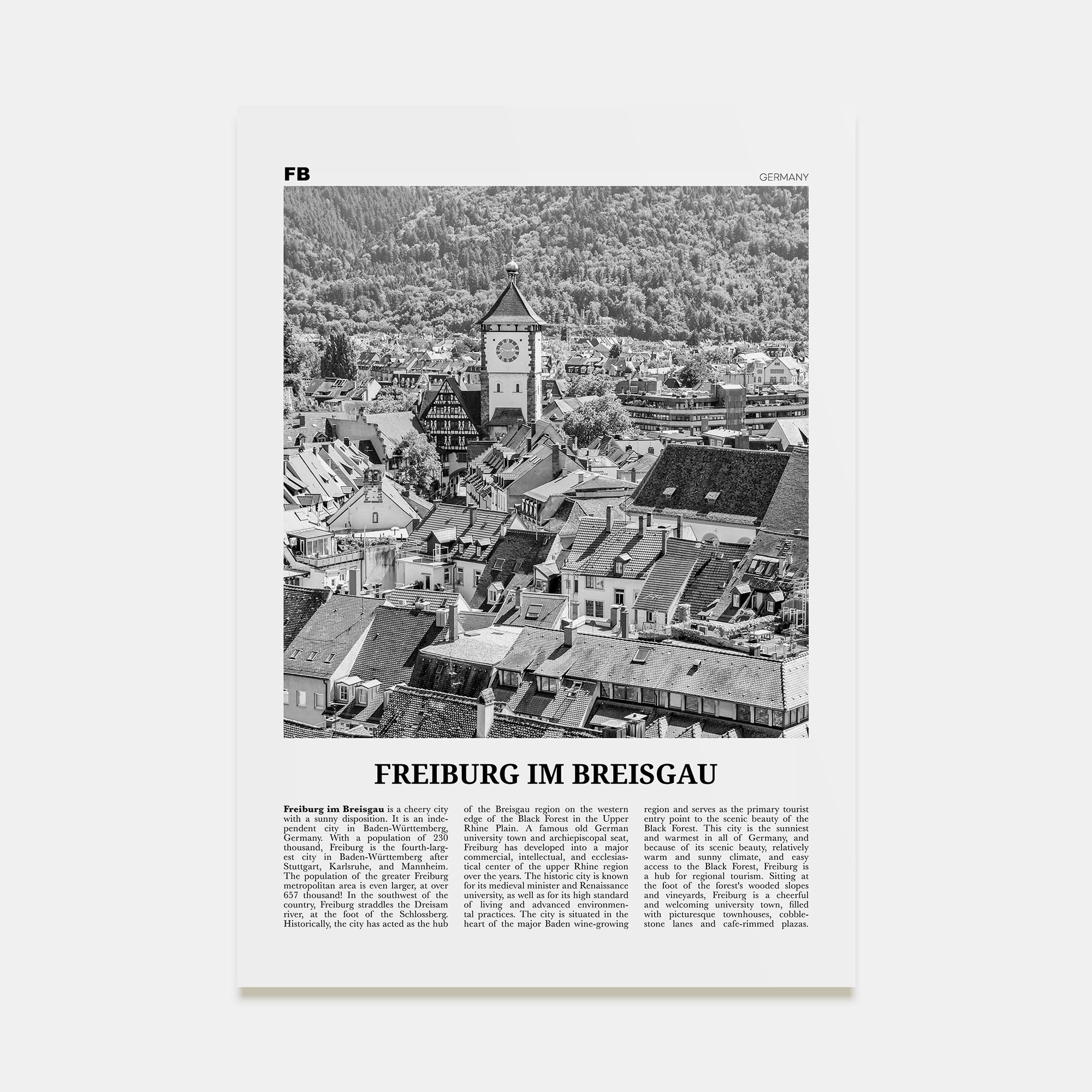 Freiburg im Breisgau Travel B&W Poster