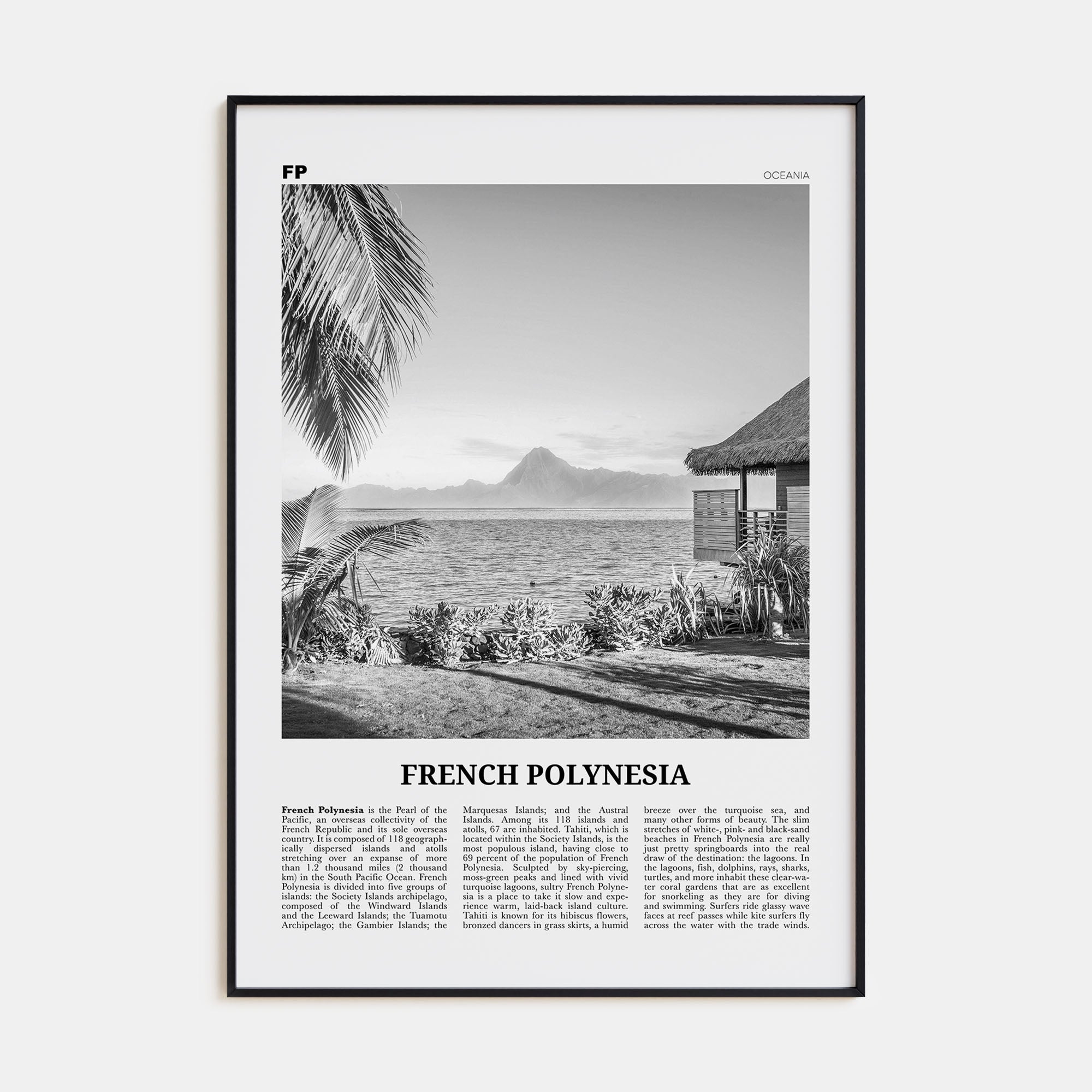 French Polynesia Travel B&W Poster