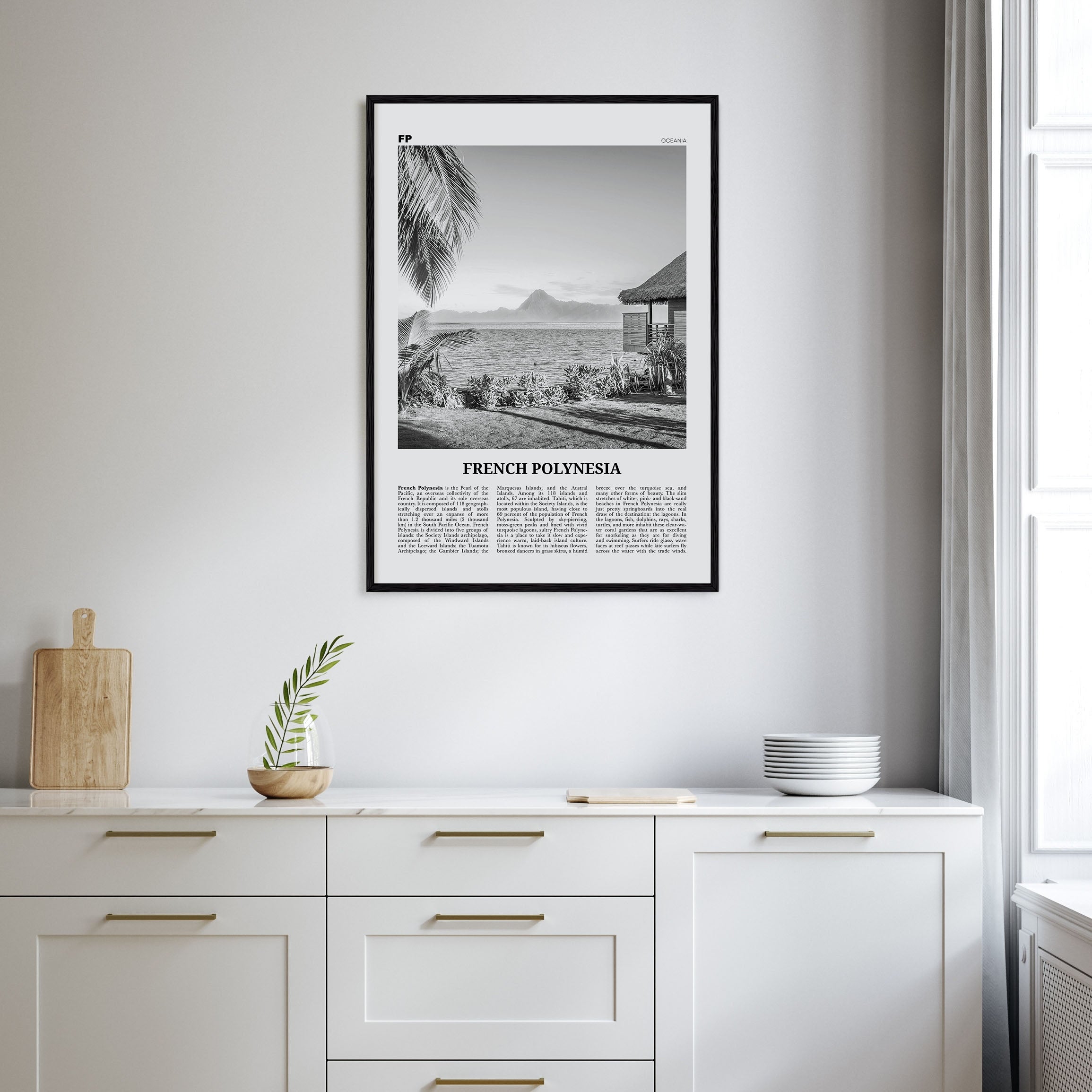French Polynesia Travel B&W Poster