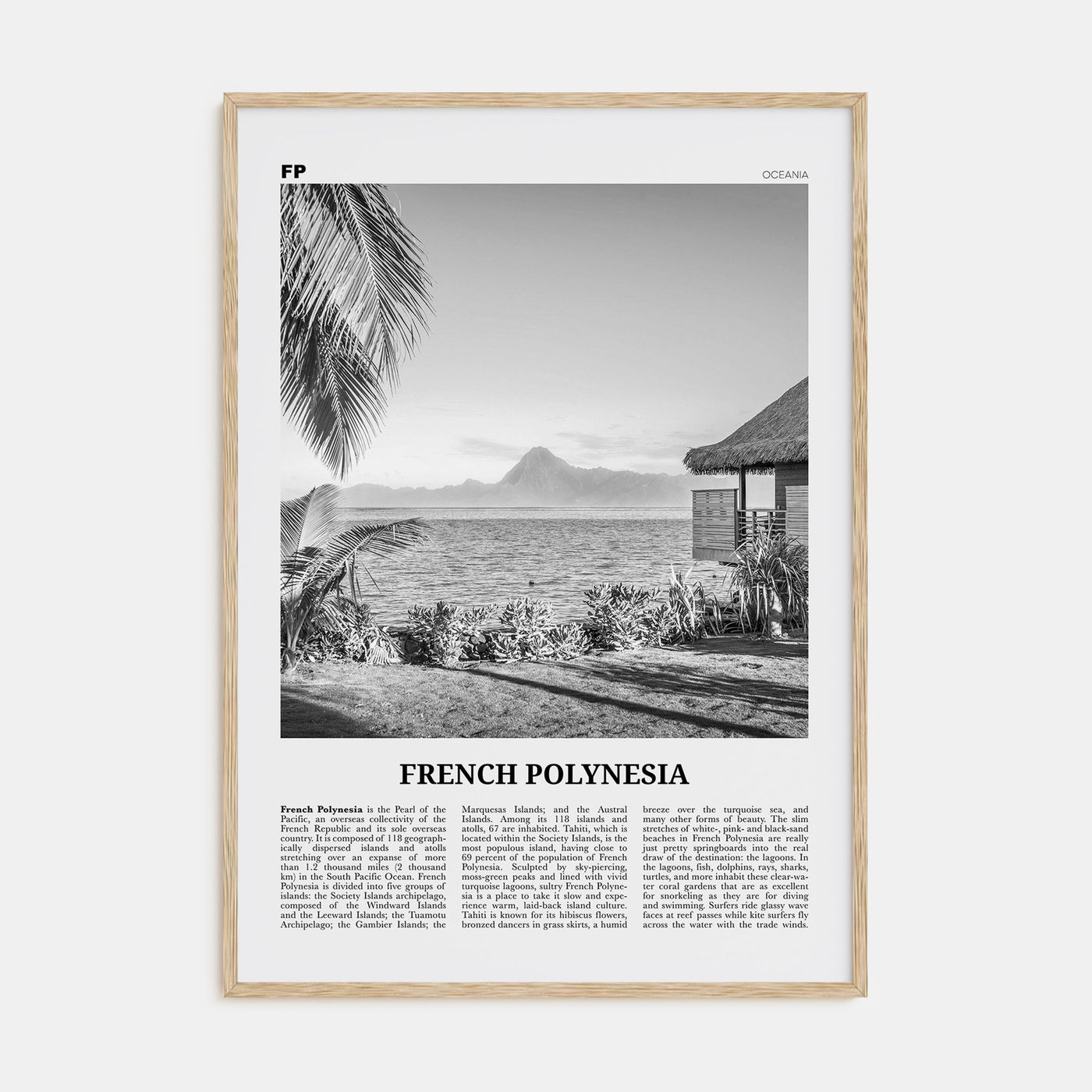 French Polynesia Travel B&W Poster