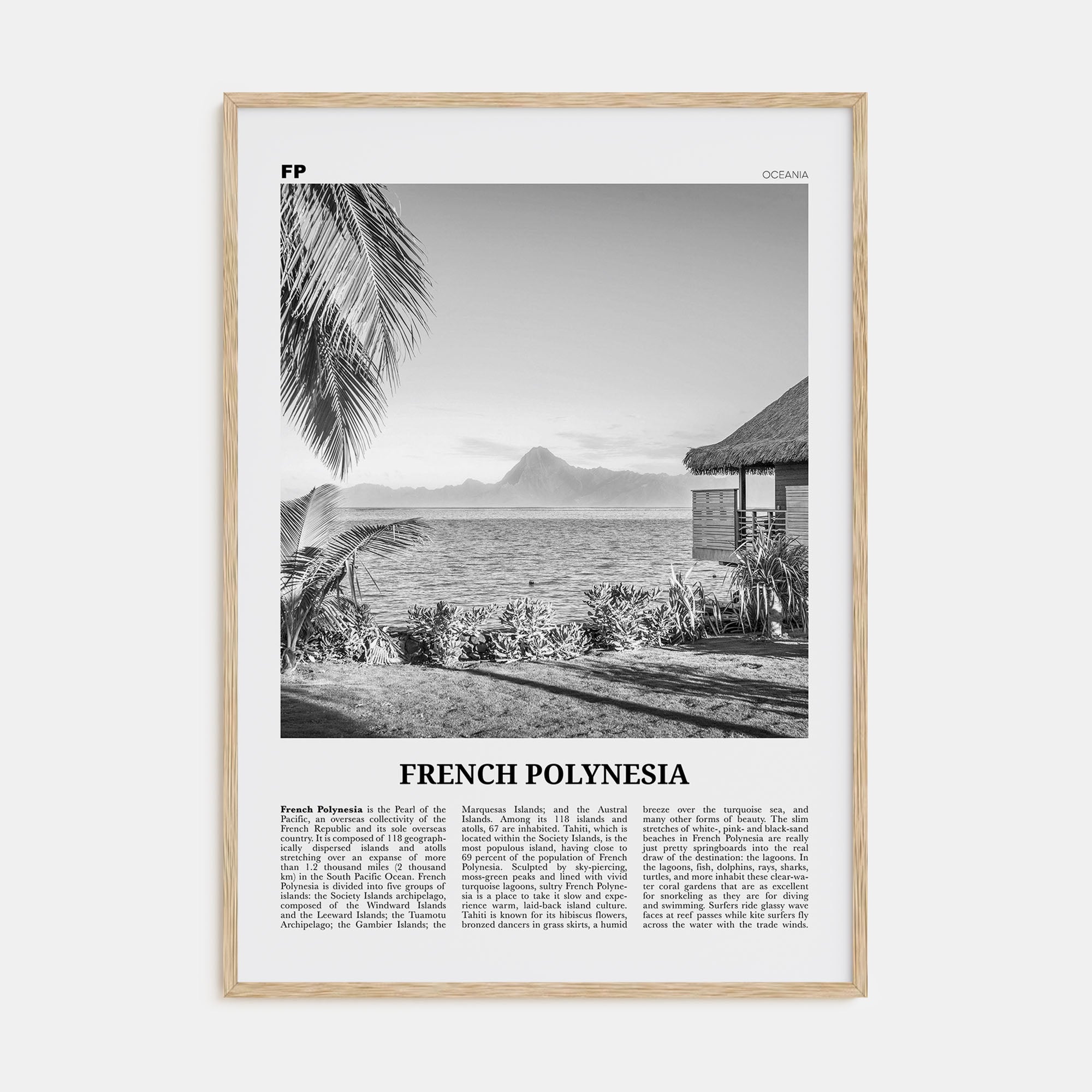 French Polynesia Travel B&W Poster