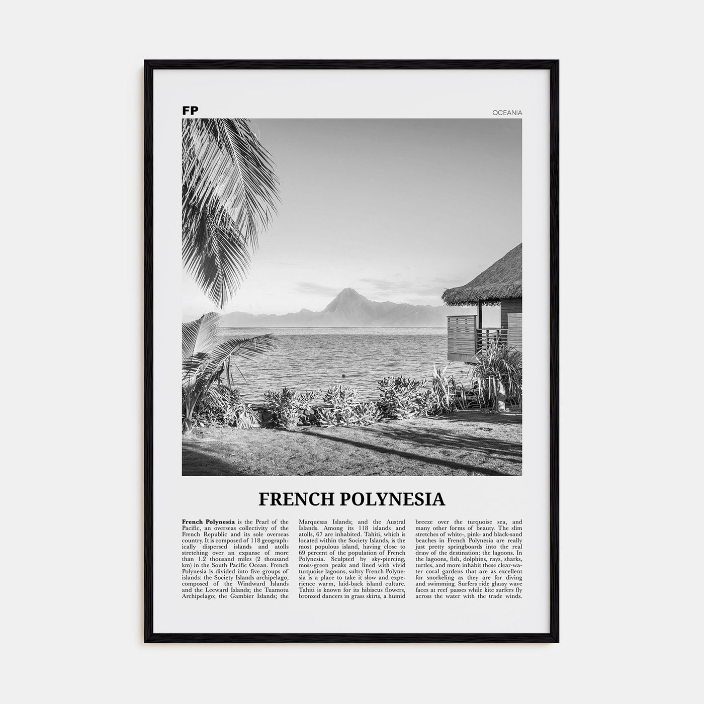 French Polynesia Travel B&W Poster