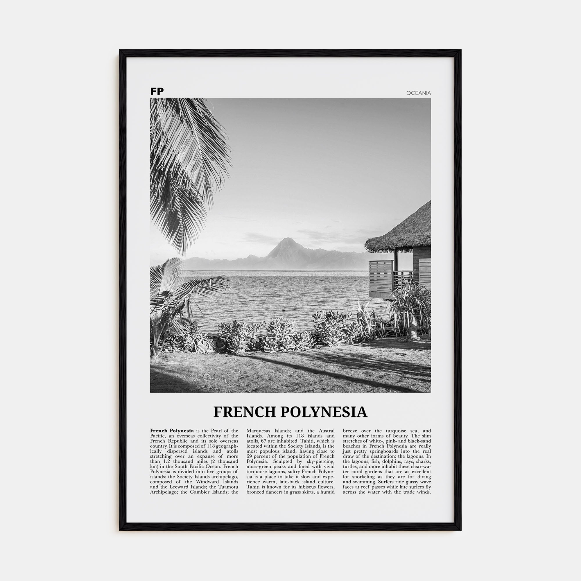 French Polynesia Travel B&W Poster