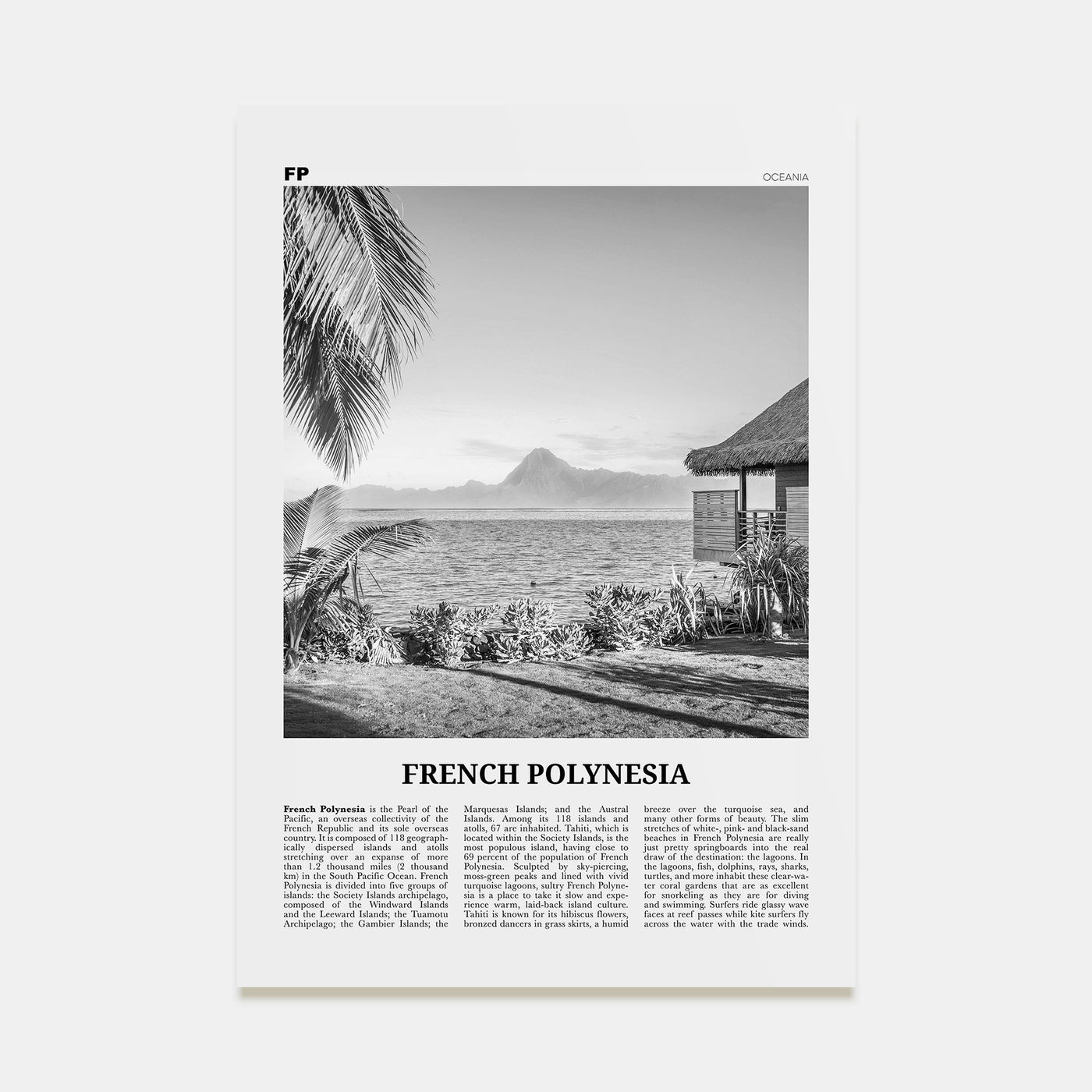 French Polynesia Travel B&W Poster