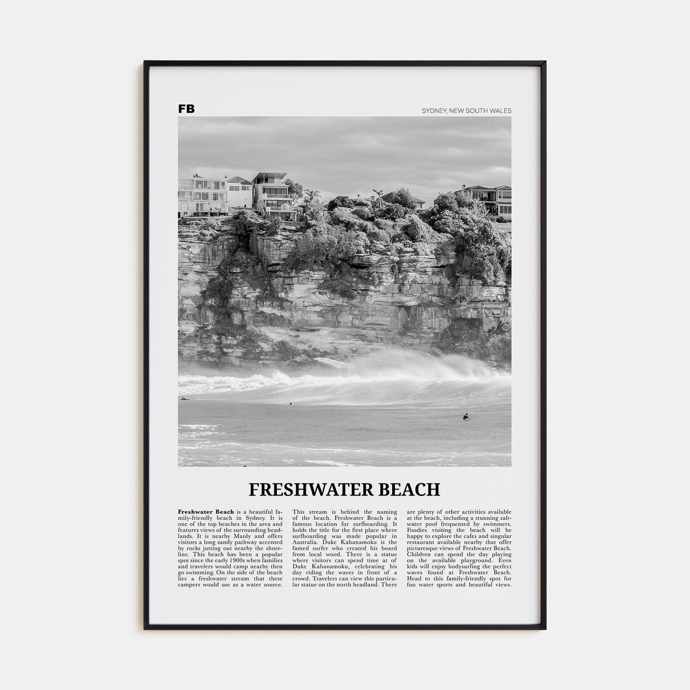Freshwater Beach Travel B&W Poster