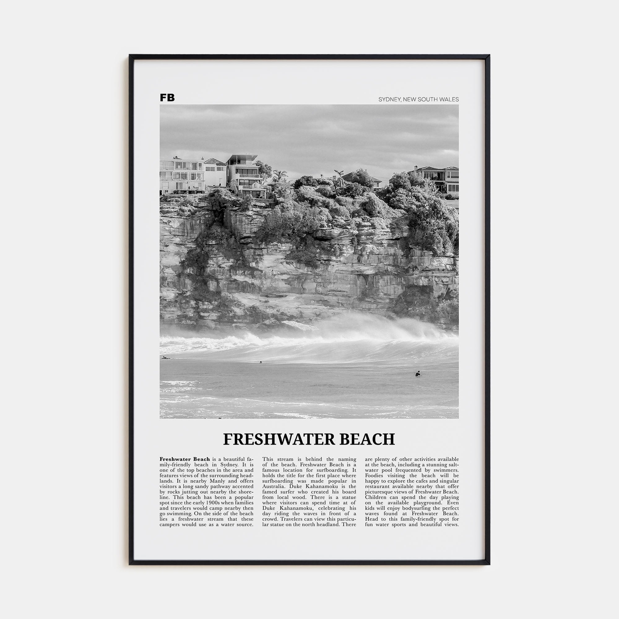 Freshwater Beach Travel B&W Poster