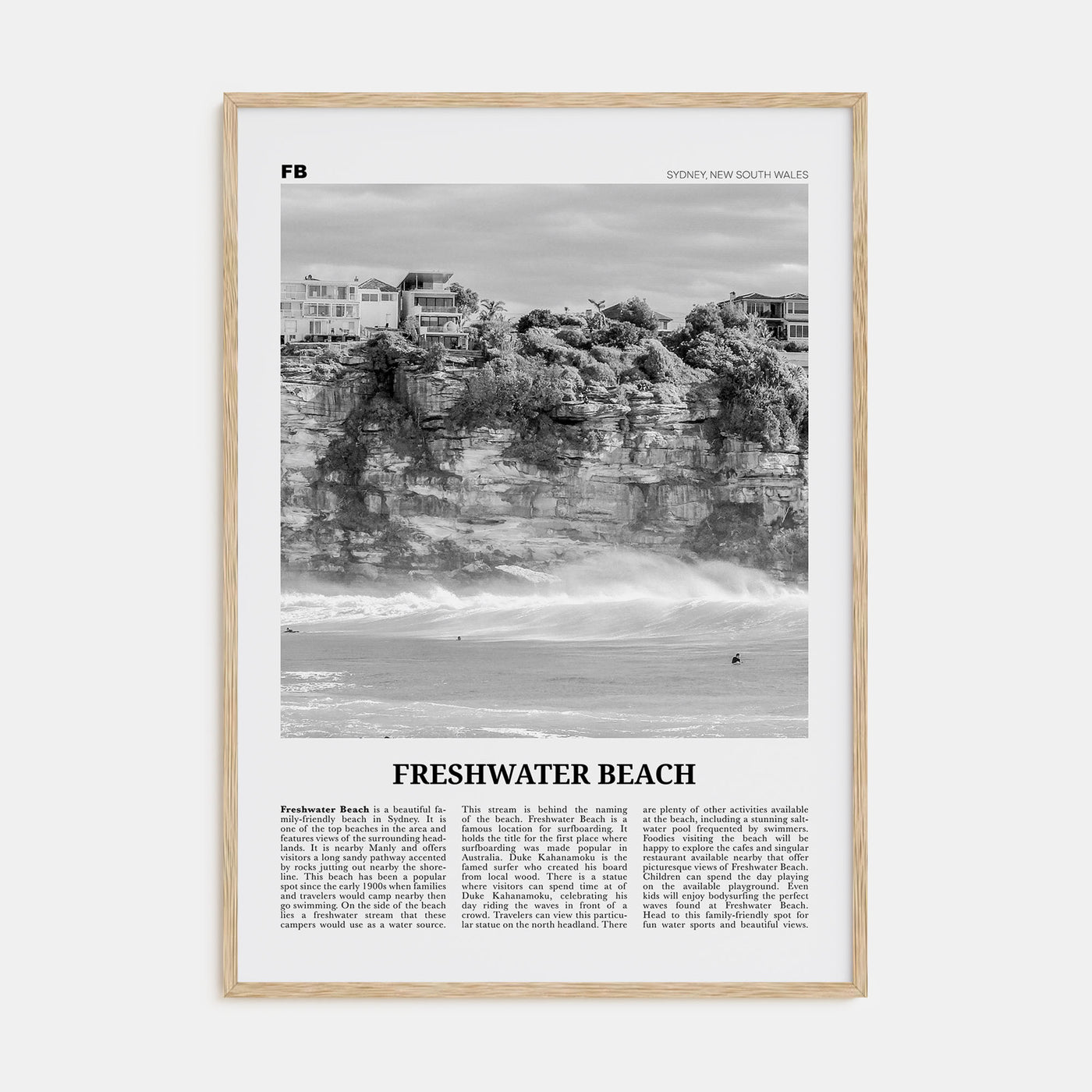 Freshwater Beach Travel B&W Poster
