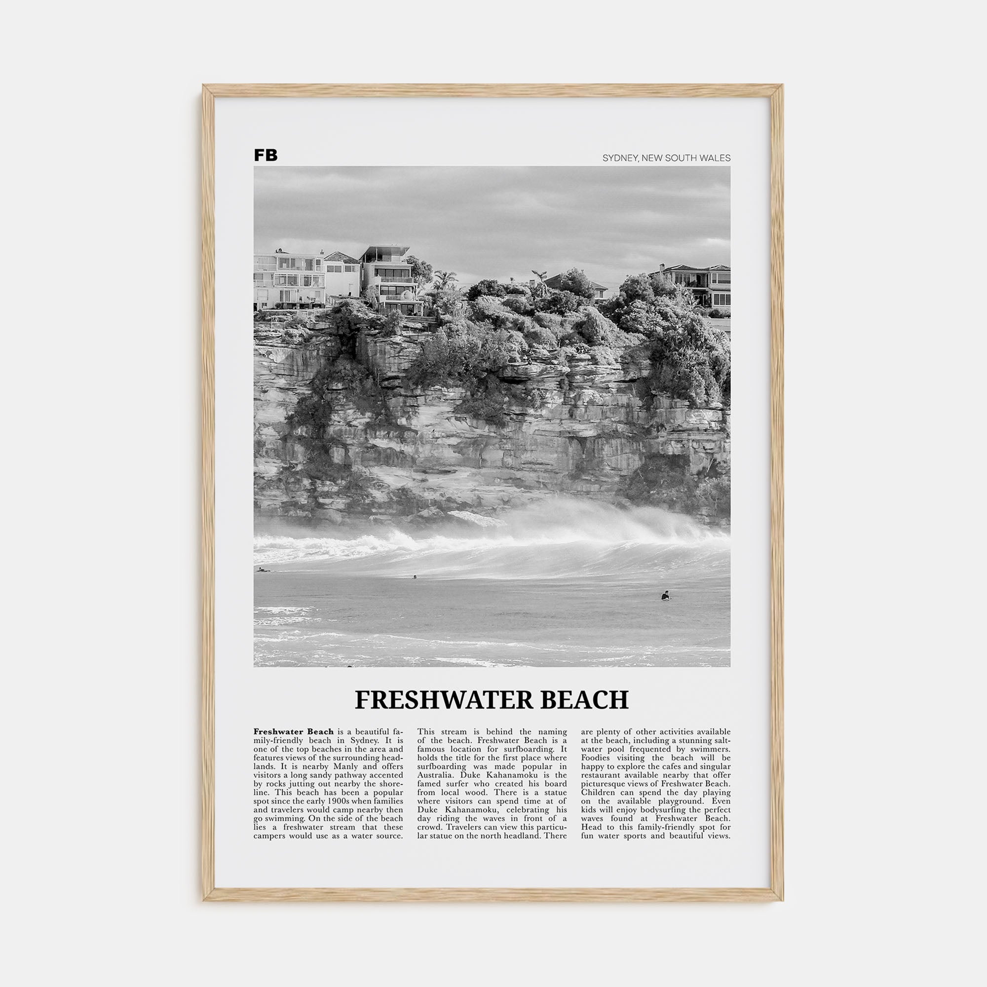 Freshwater Beach Travel B&W Poster