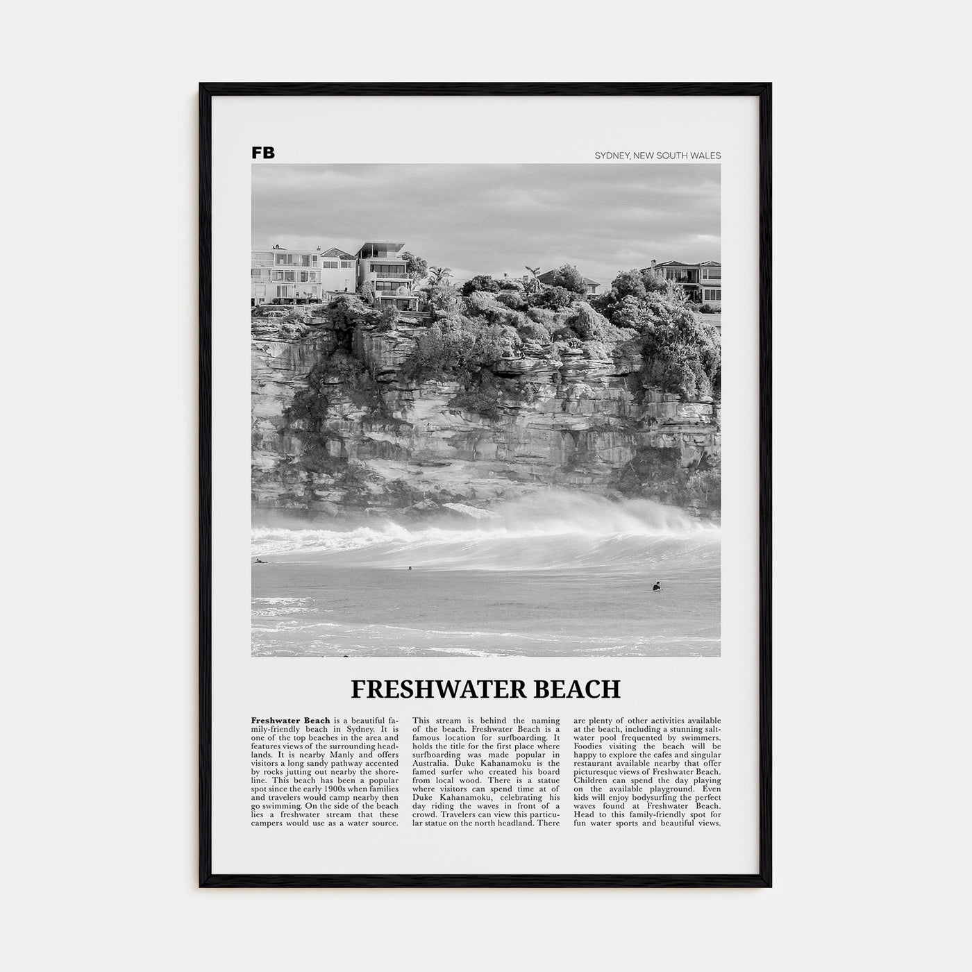 Freshwater Beach Travel B&W Poster