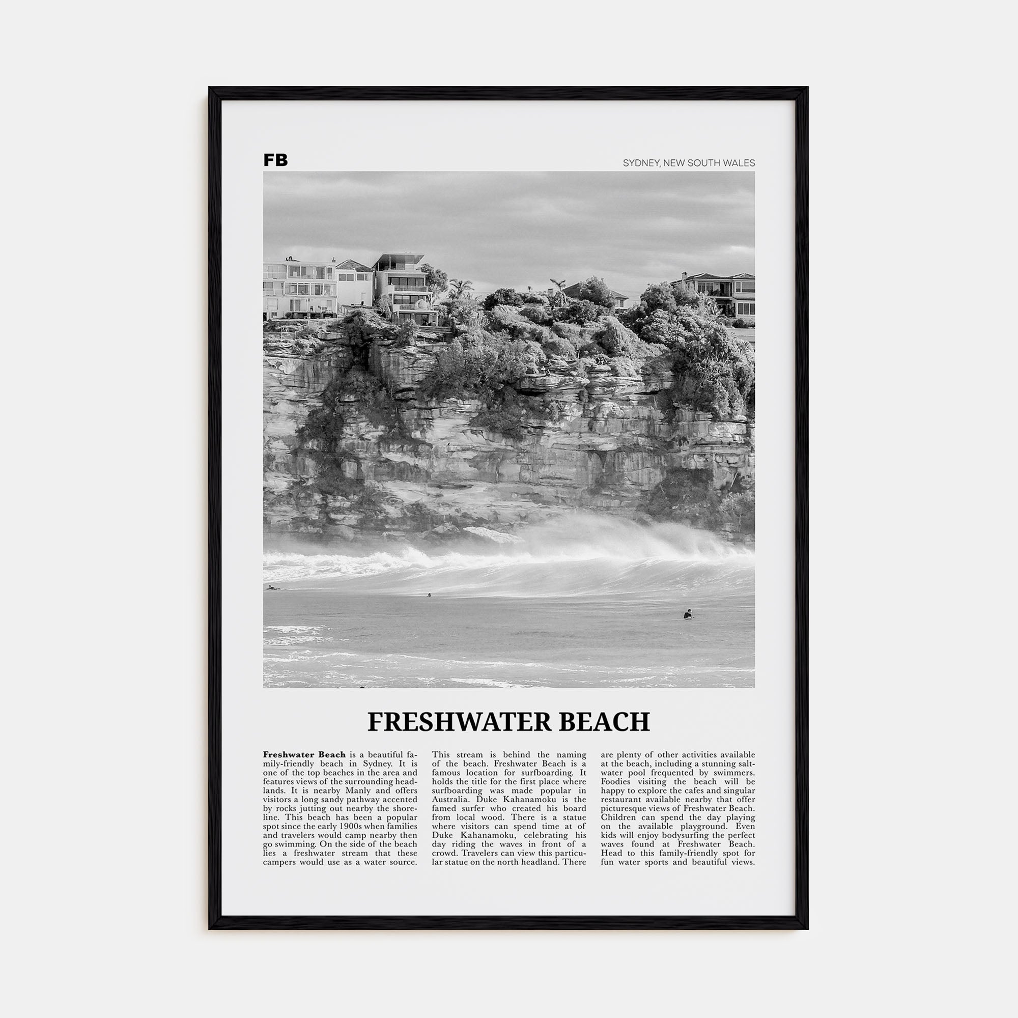 Freshwater Beach Travel B&W Poster