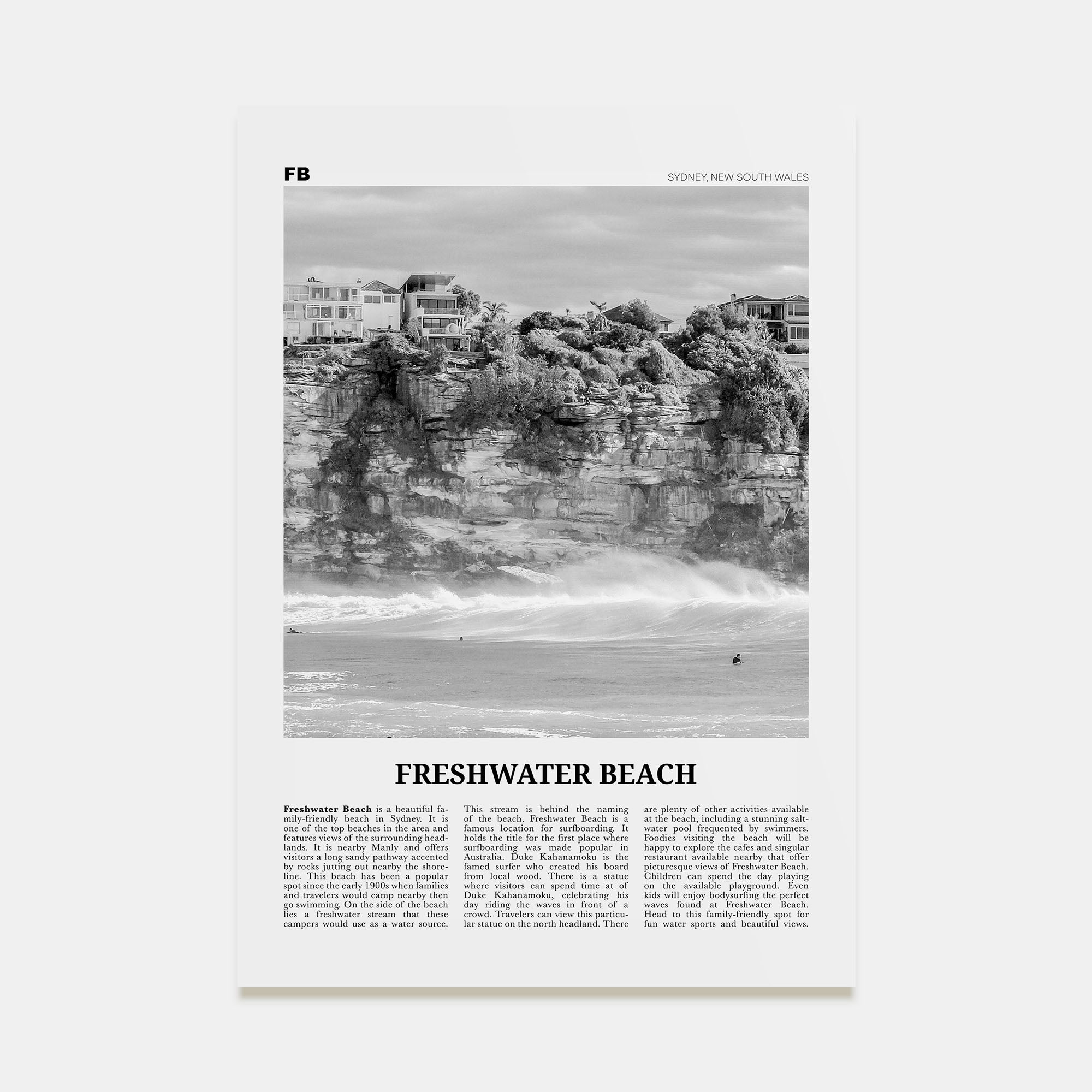 Freshwater Beach Travel B&W Poster