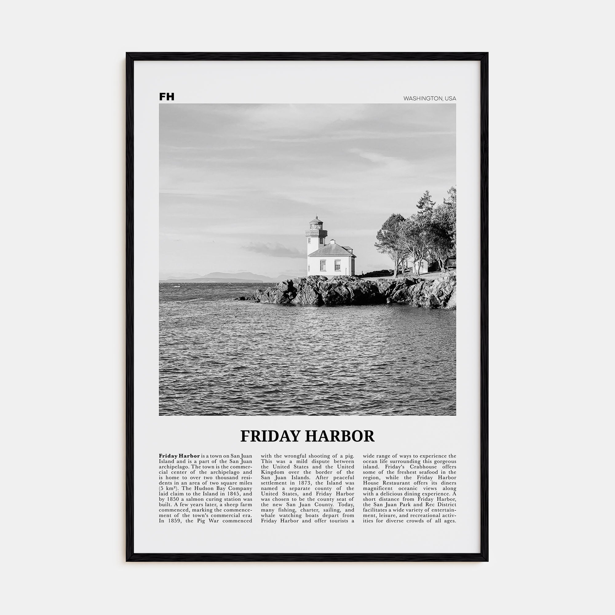 Friday Harbor Travel B&W Poster