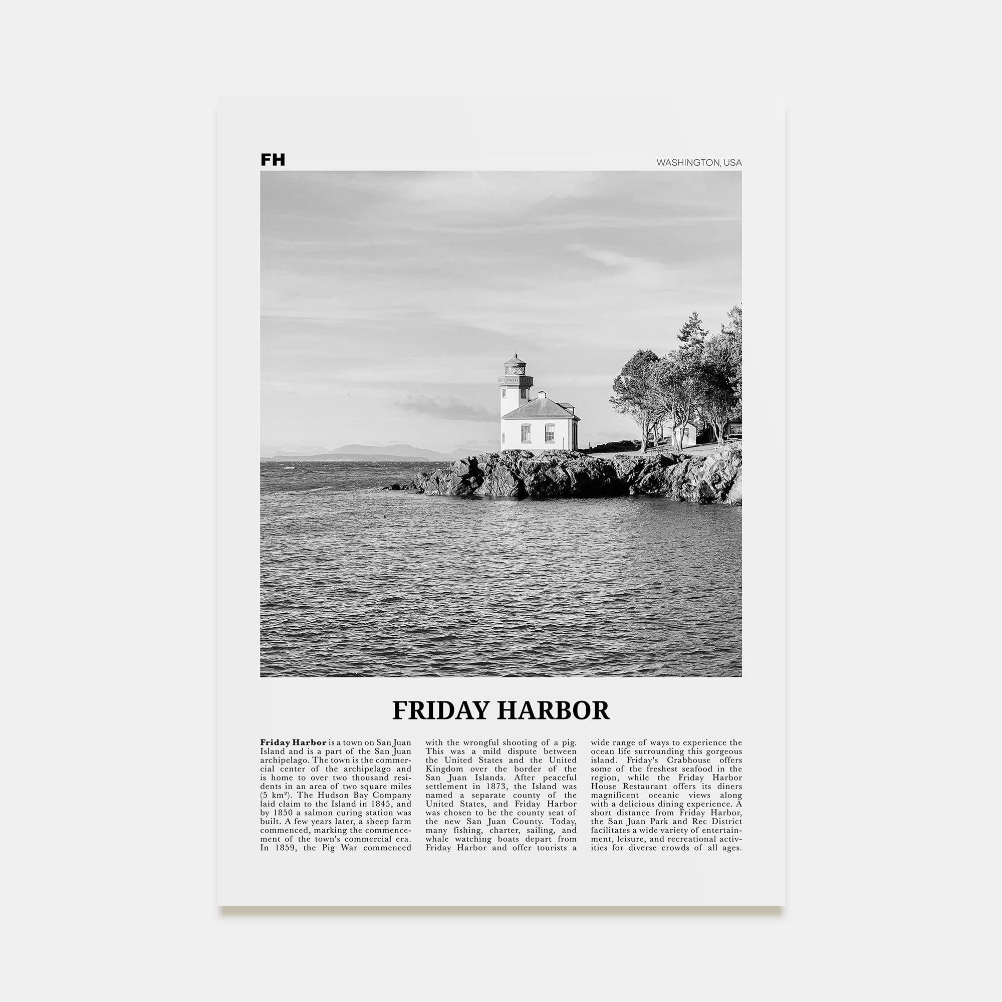 Friday Harbor Travel B&W Poster