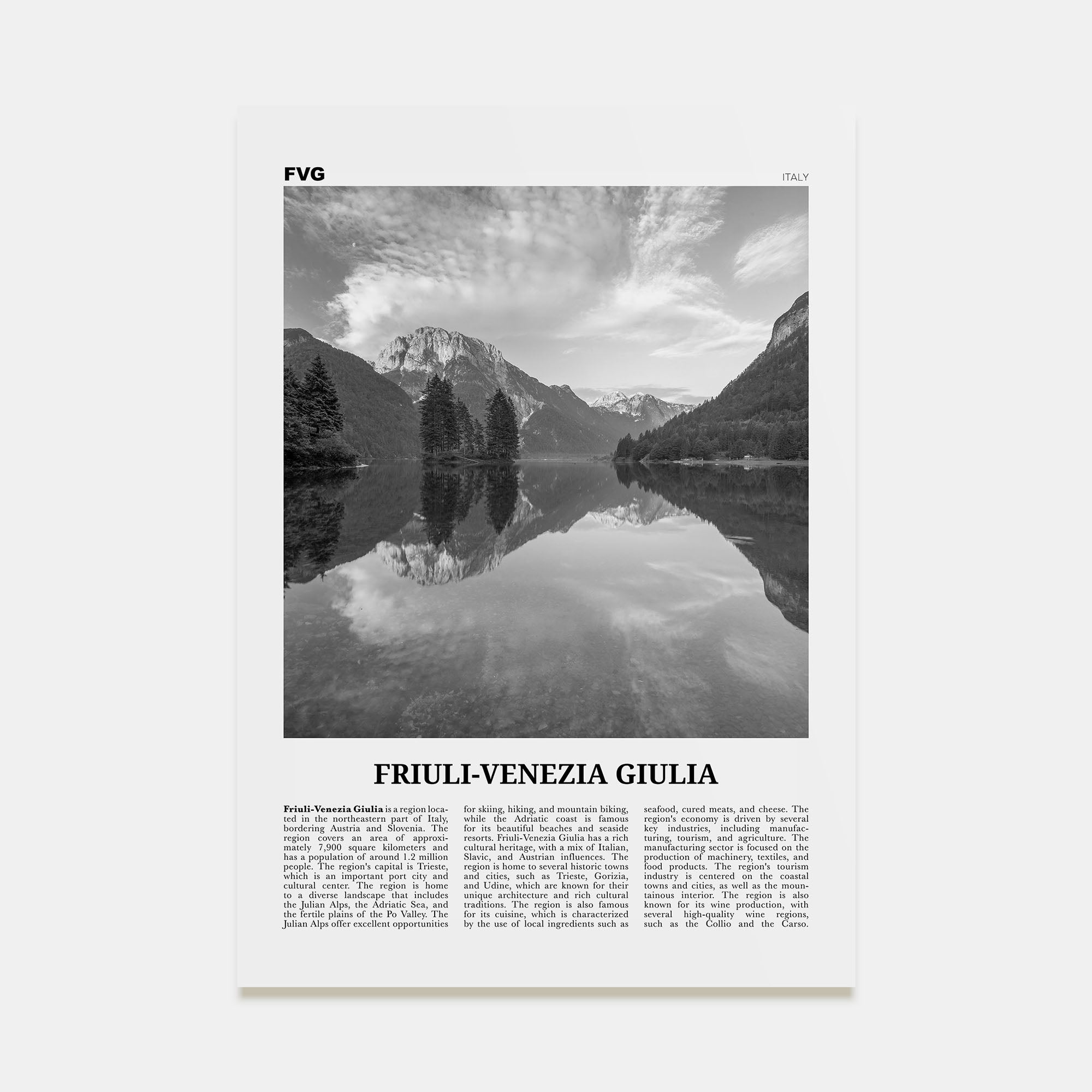 Friuli-Venezia Giulia Travel B&W Poster