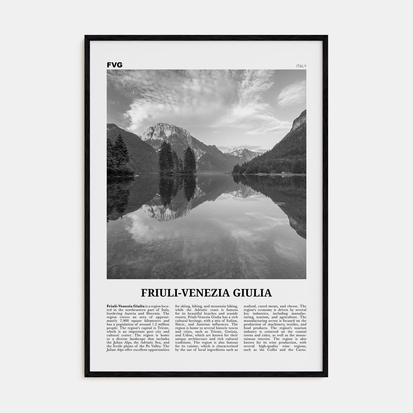 Friuli-Venezia Giulia Travel B&W Poster