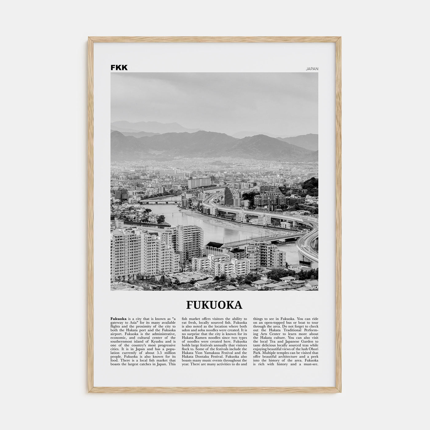 Fukuoka Travel B&W Poster