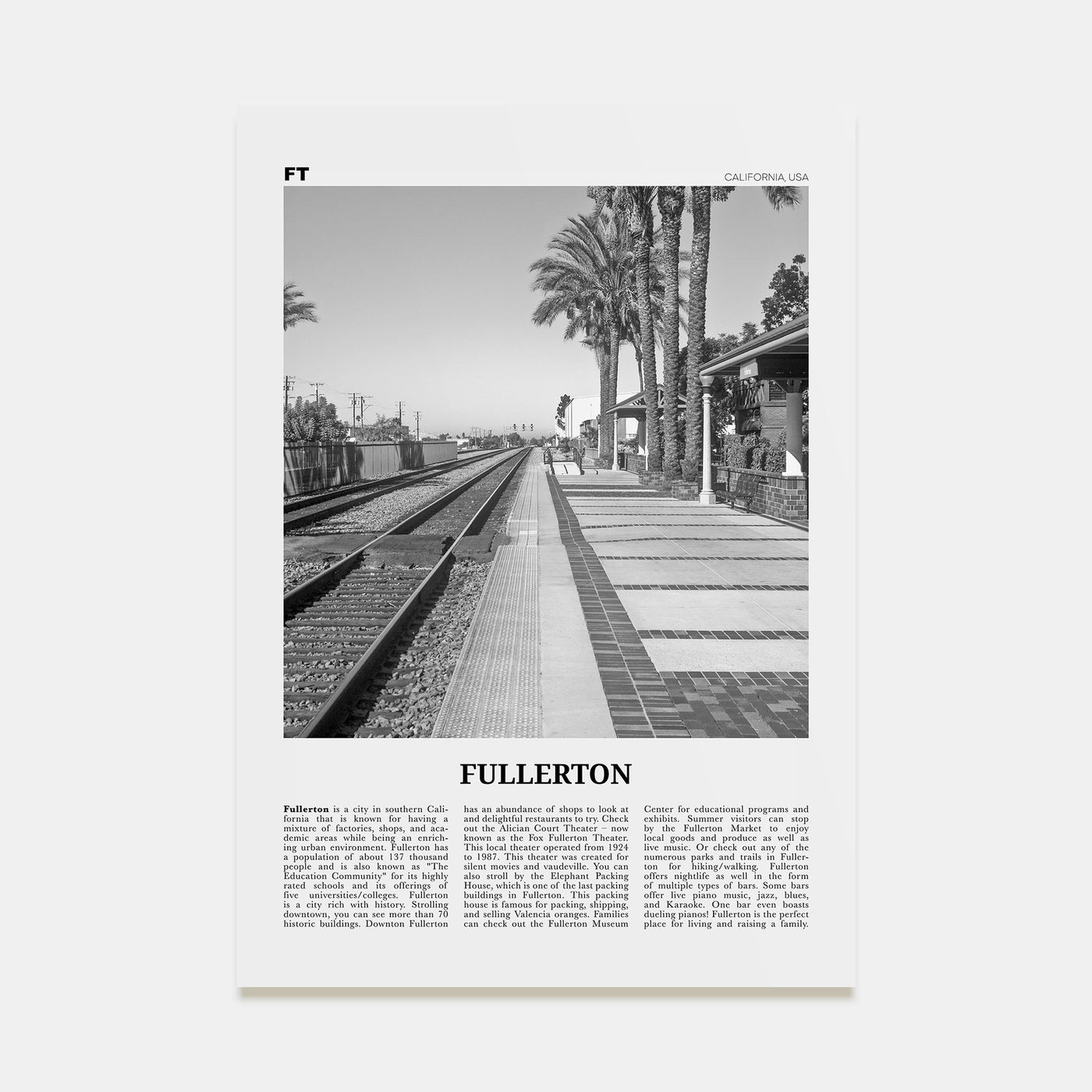 Fullerton Travel B&W Poster