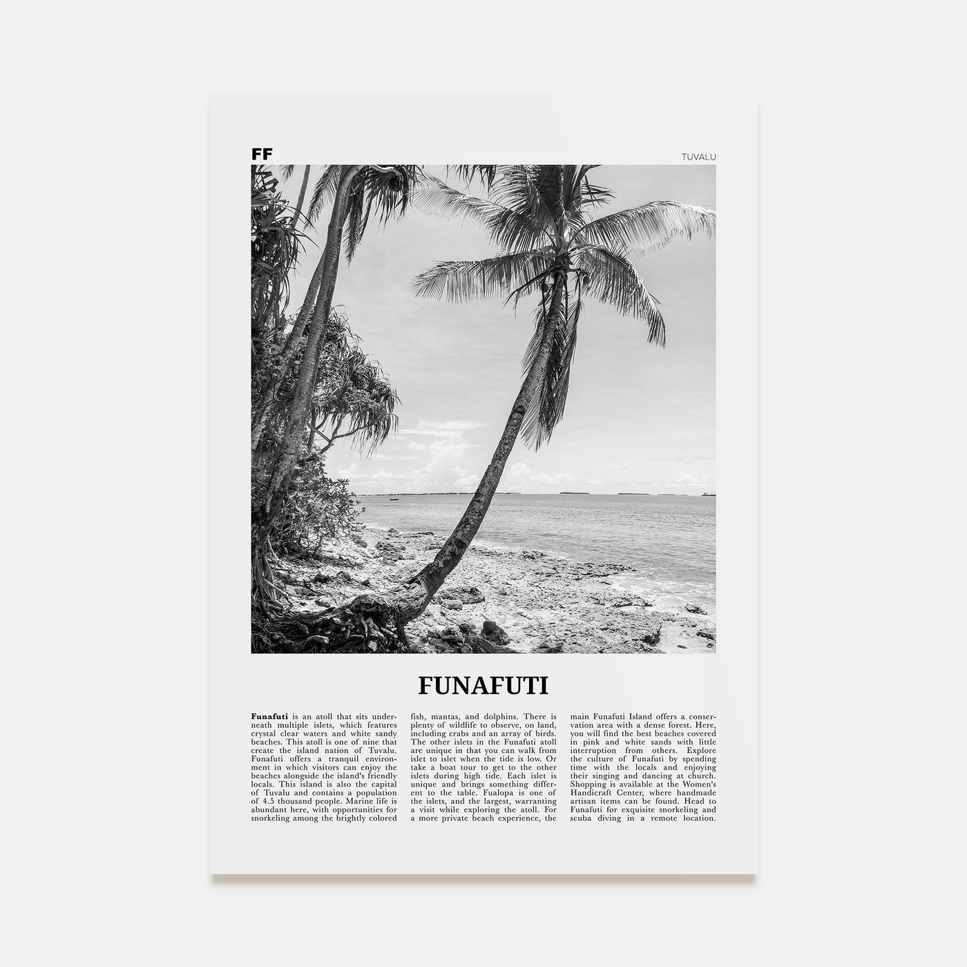 Funafuti Travel B&W Poster