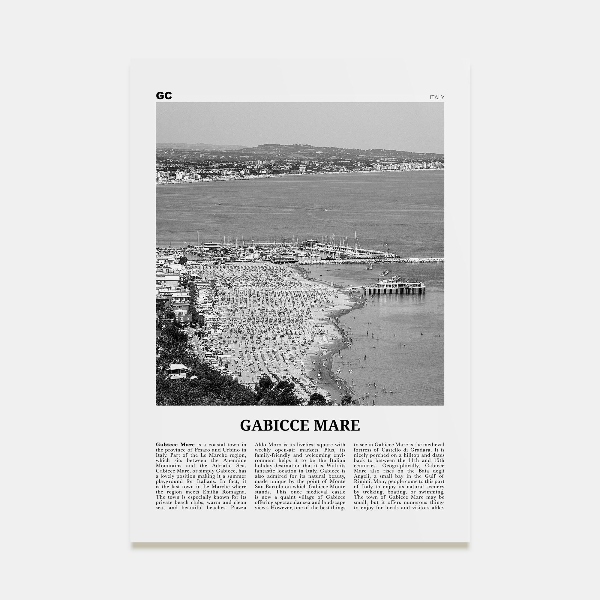 Gabicce Mare Travel B&W Poster