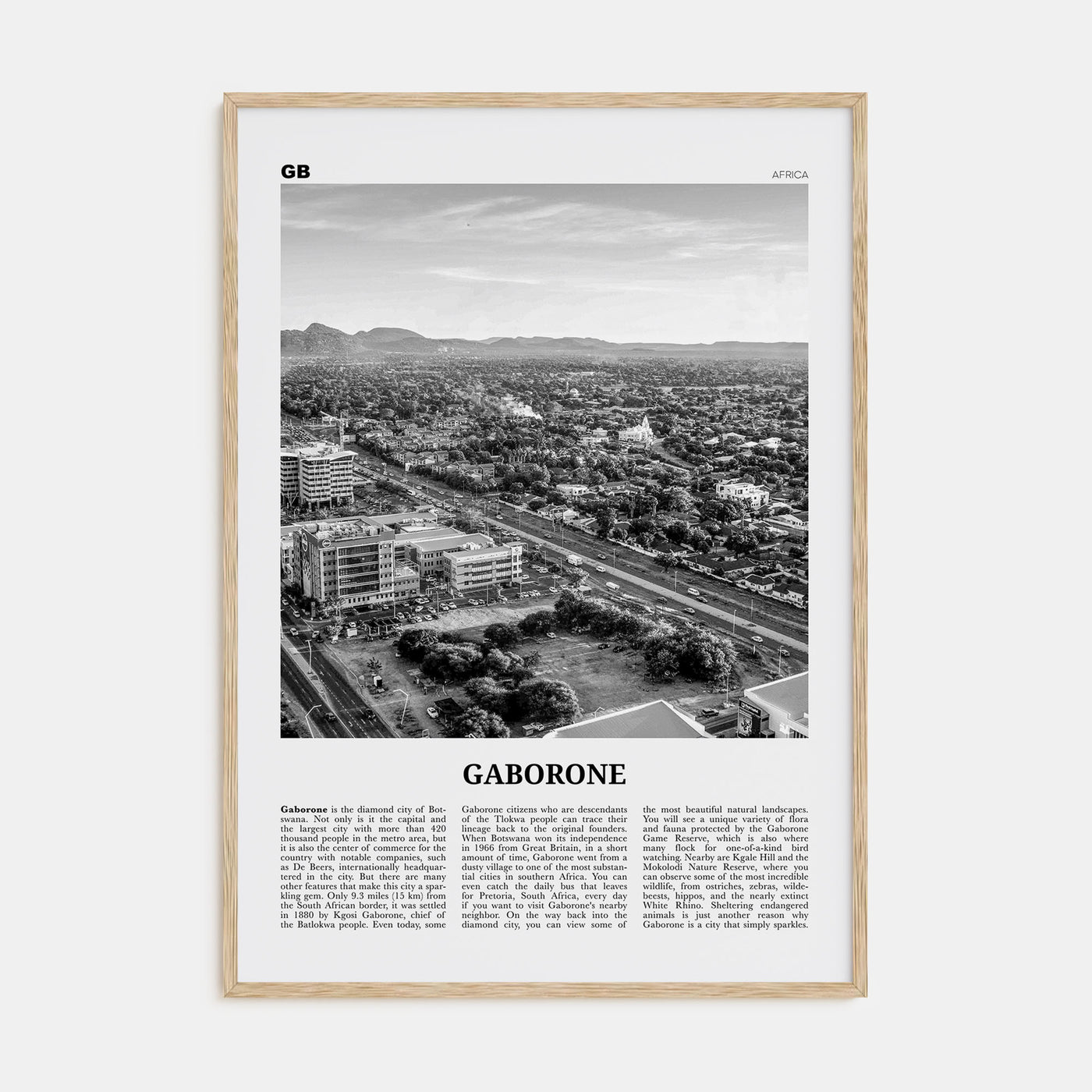 Gaborone Travel B&W Poster