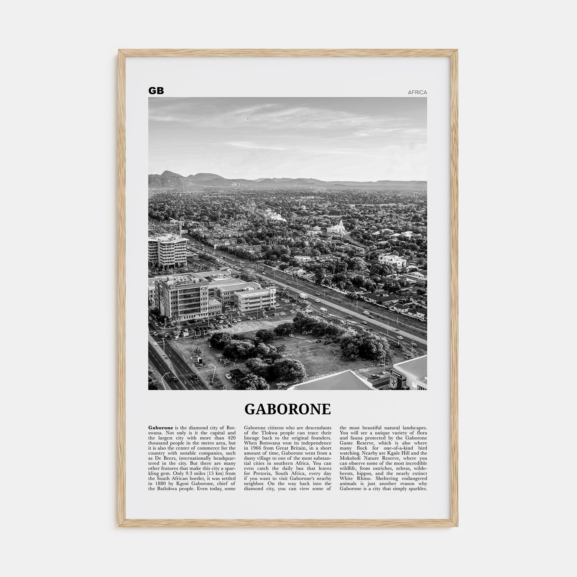 Gaborone Travel B&W Poster
