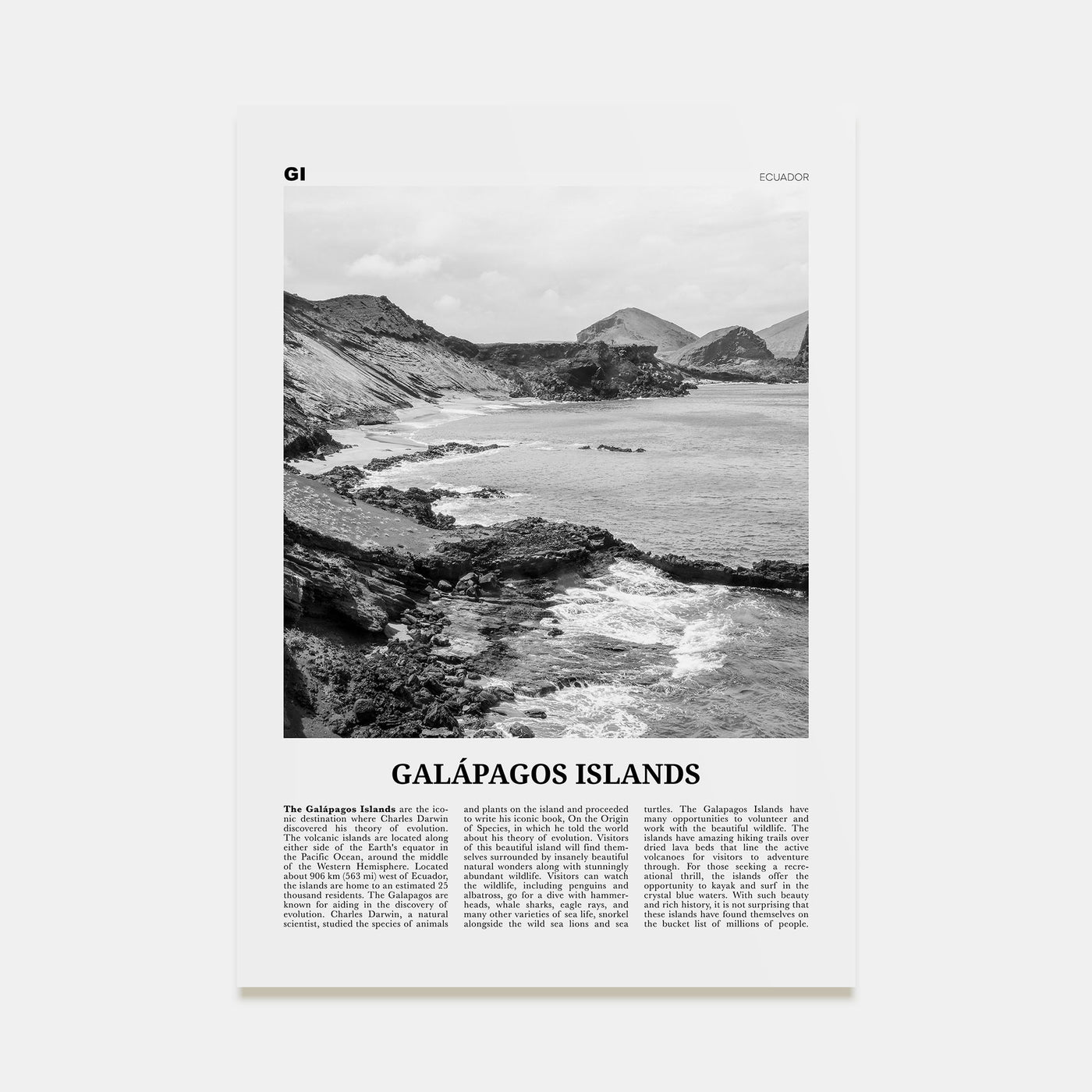 Galápagos Islands Travel B&W Poster