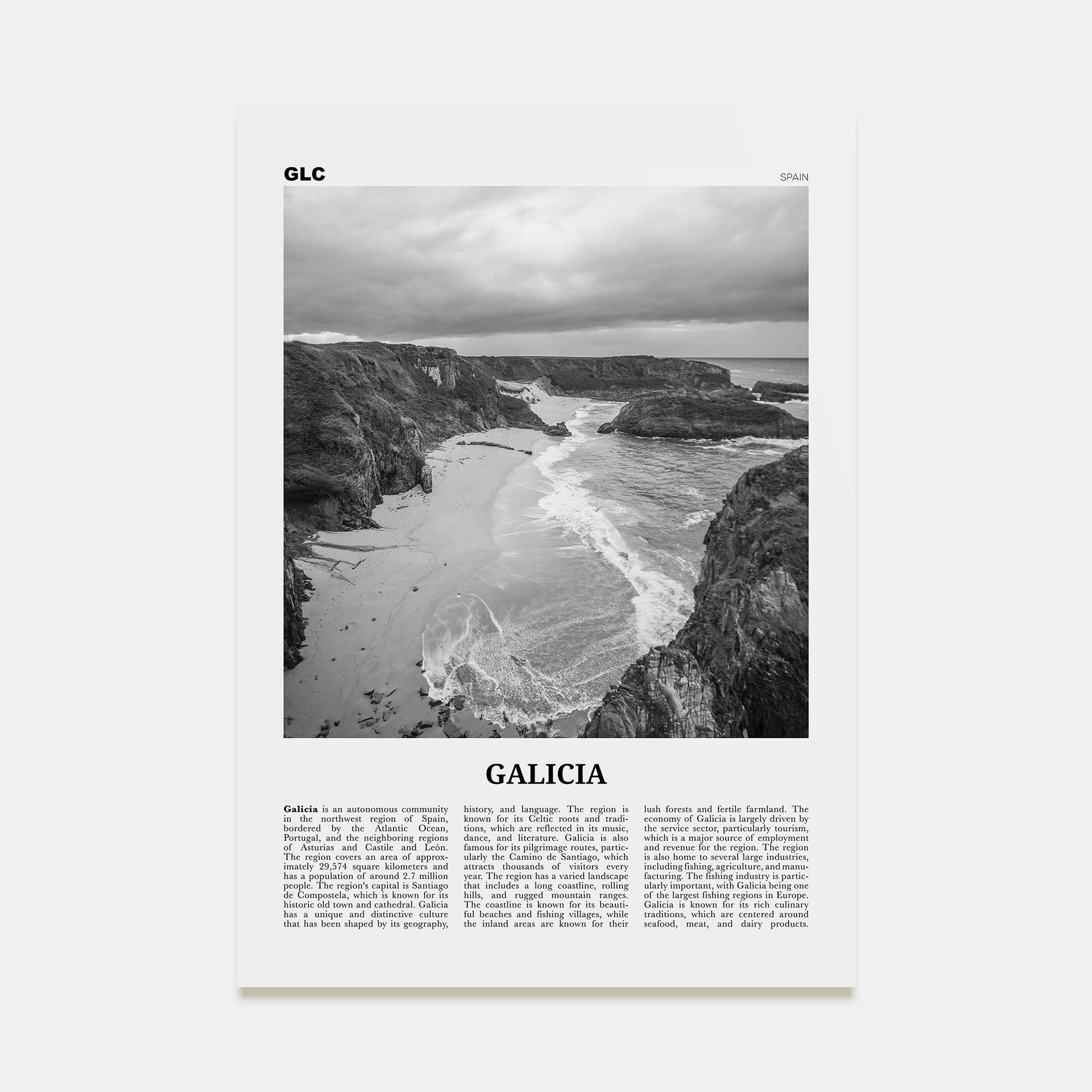 Galicia Travel B&W Poster