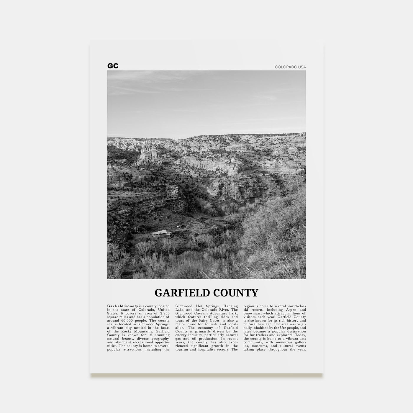 Garfield County Travel B&W Poster