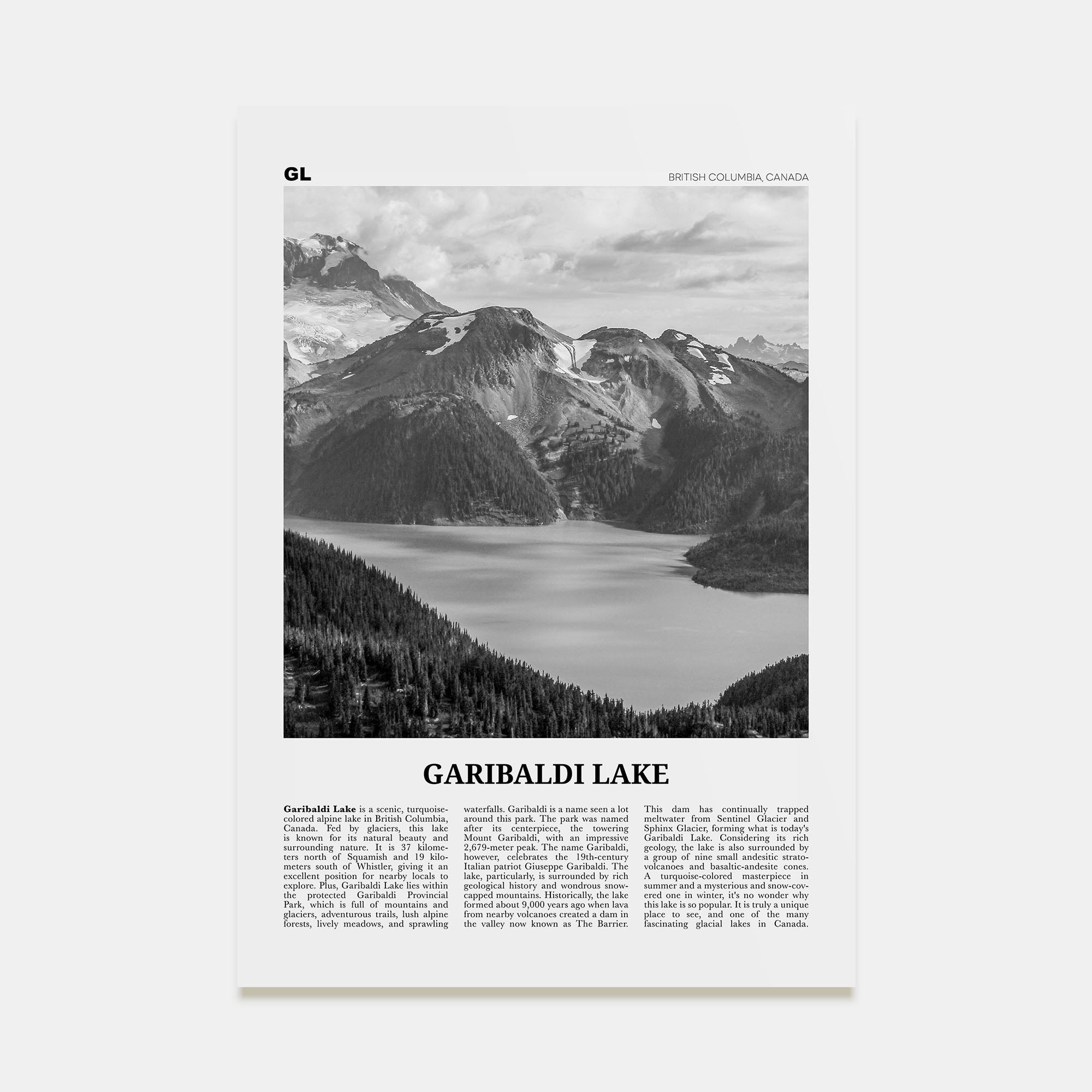 Garibaldi Lake Travel B&W Poster
