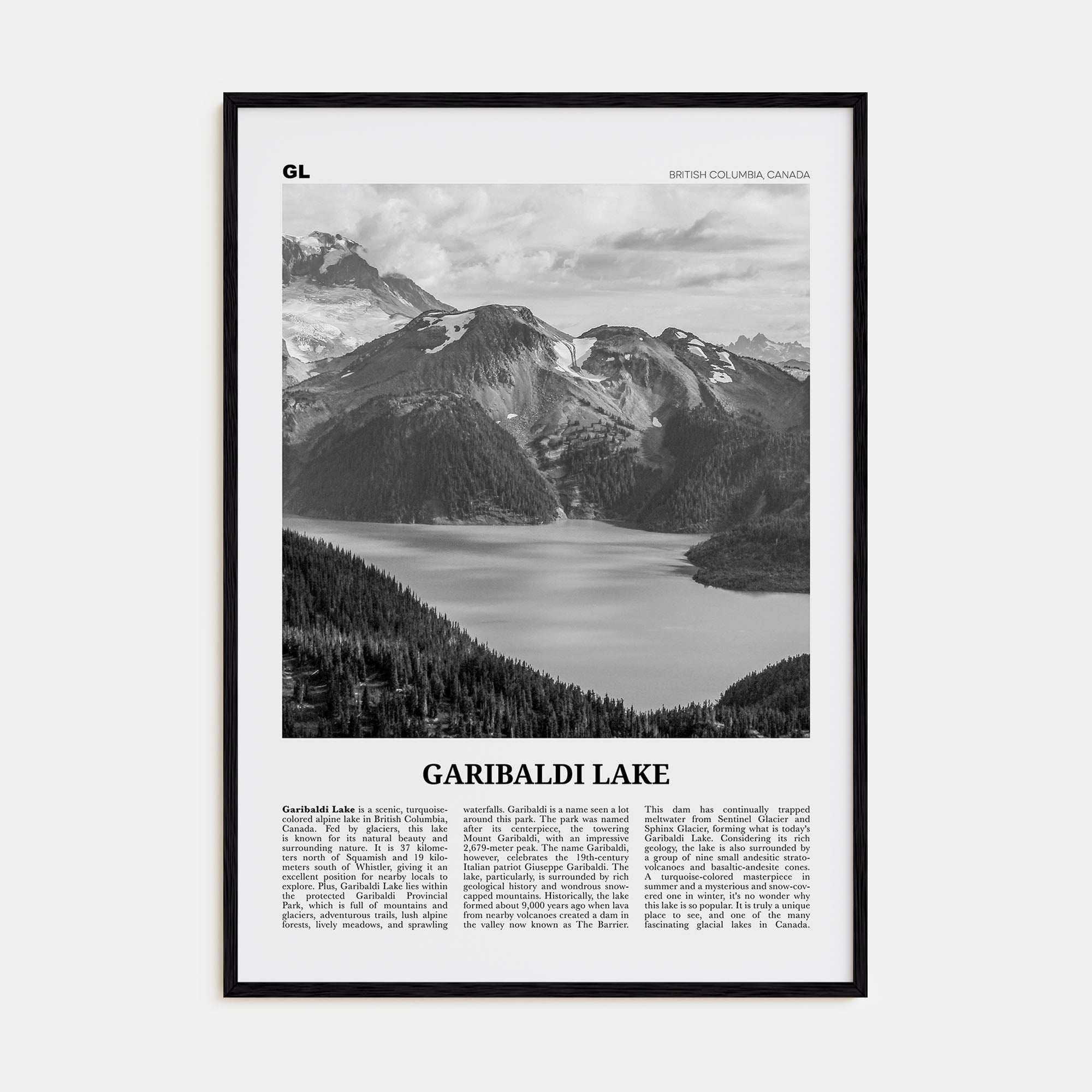 Garibaldi Lake Travel B&W Poster
