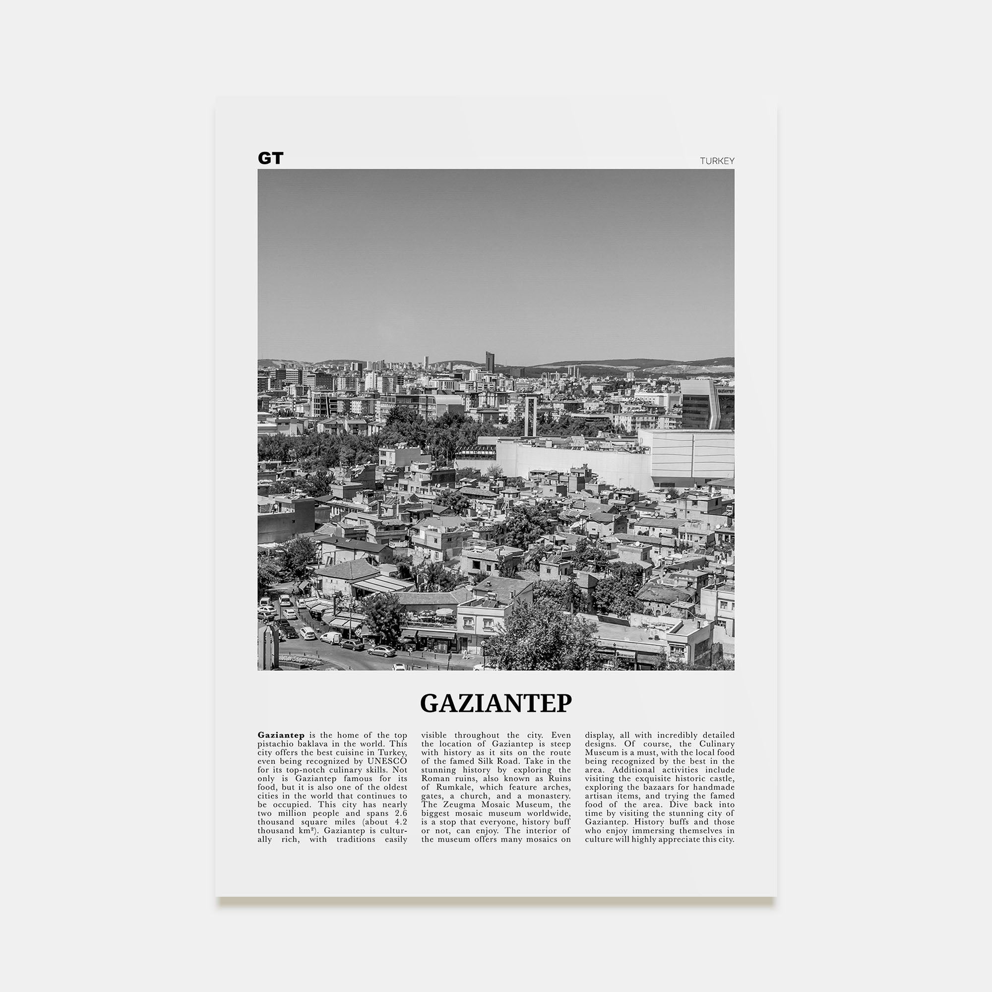 Gaziantep Travel B&W Poster