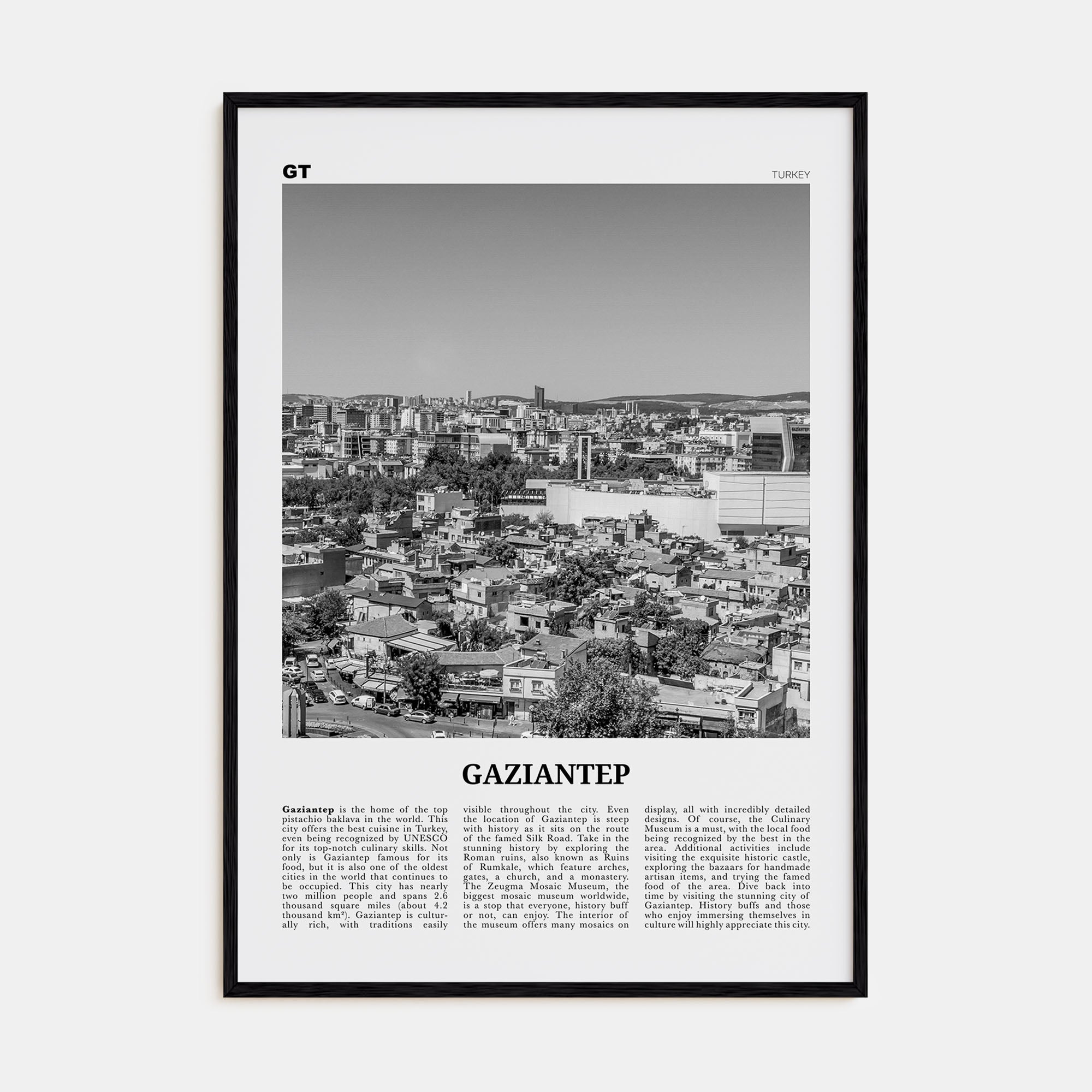 Gaziantep Travel B&W Poster