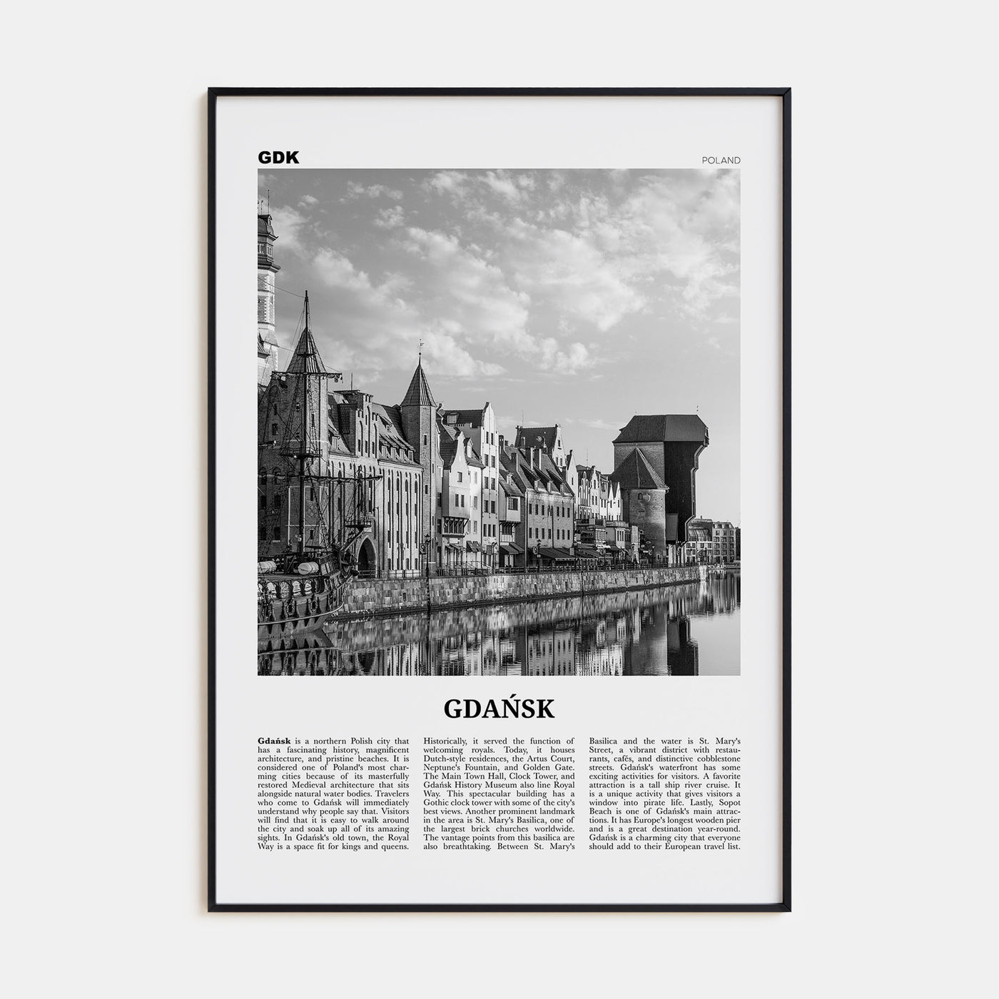 Gdańsk Travel B&W No 1 Poster