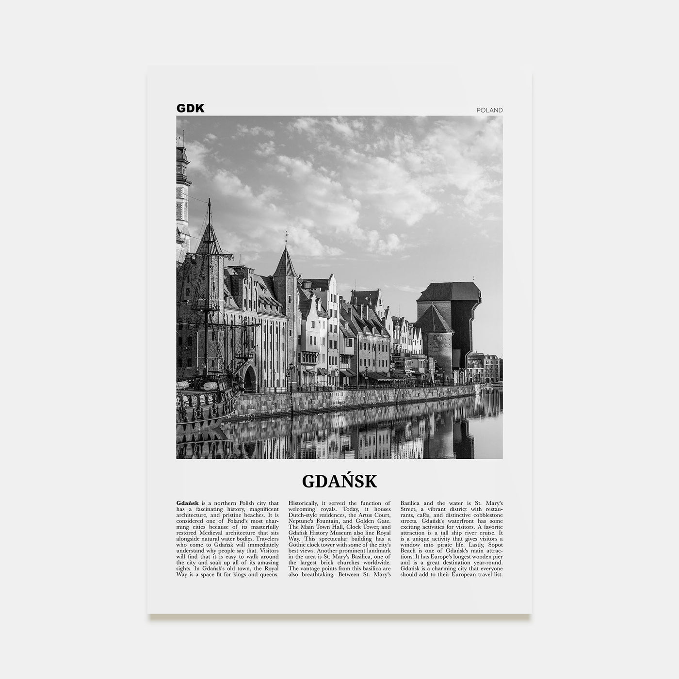 Gdańsk Travel B&W No 1 Poster