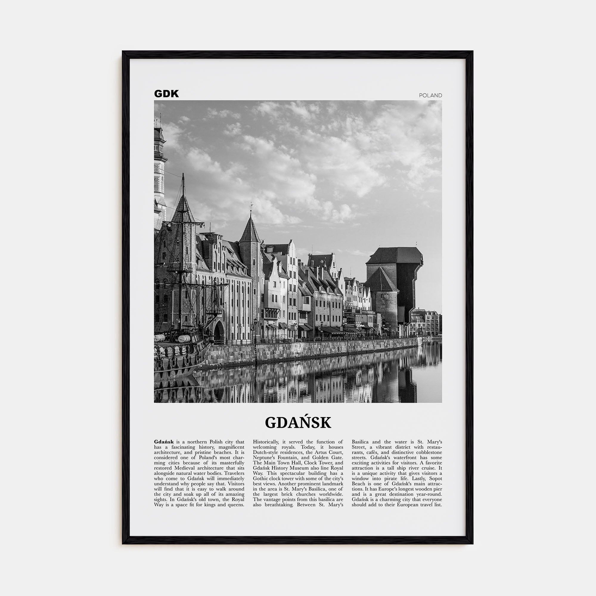 Gdańsk Travel B&W No 1 Poster