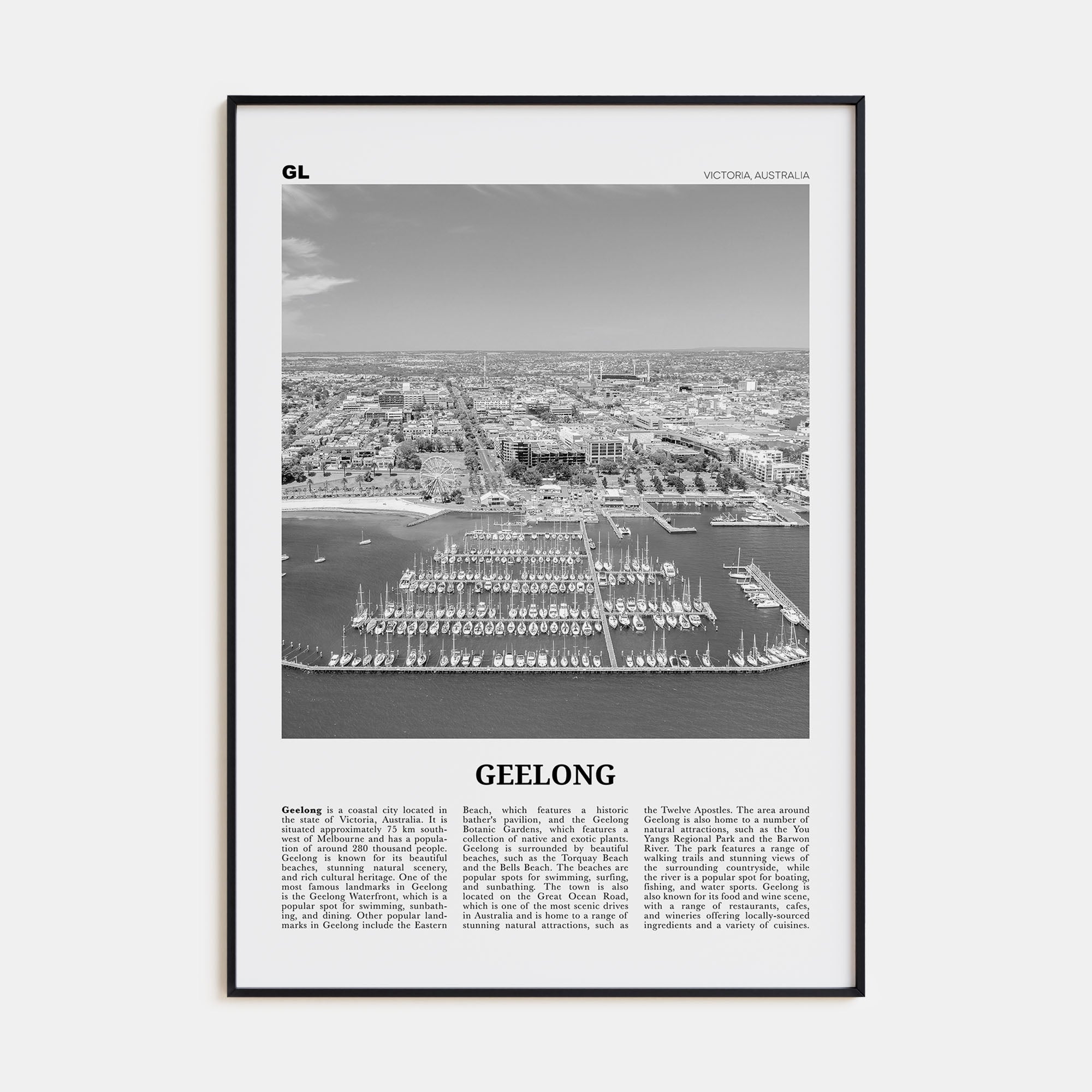 Geelong Travel B&W Poster