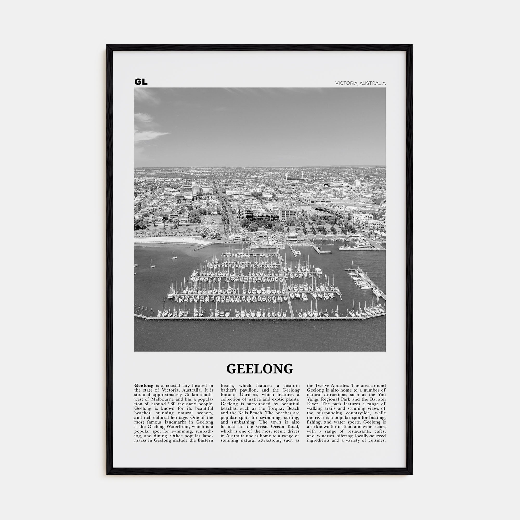 Geelong Travel B&W Poster