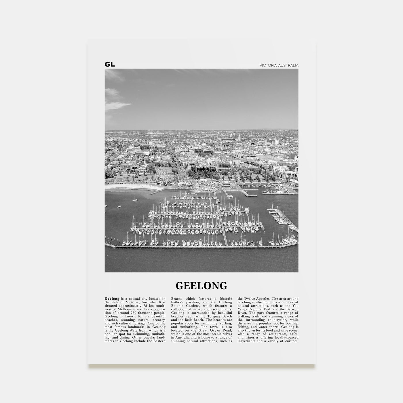 Geelong Travel B&W Poster
