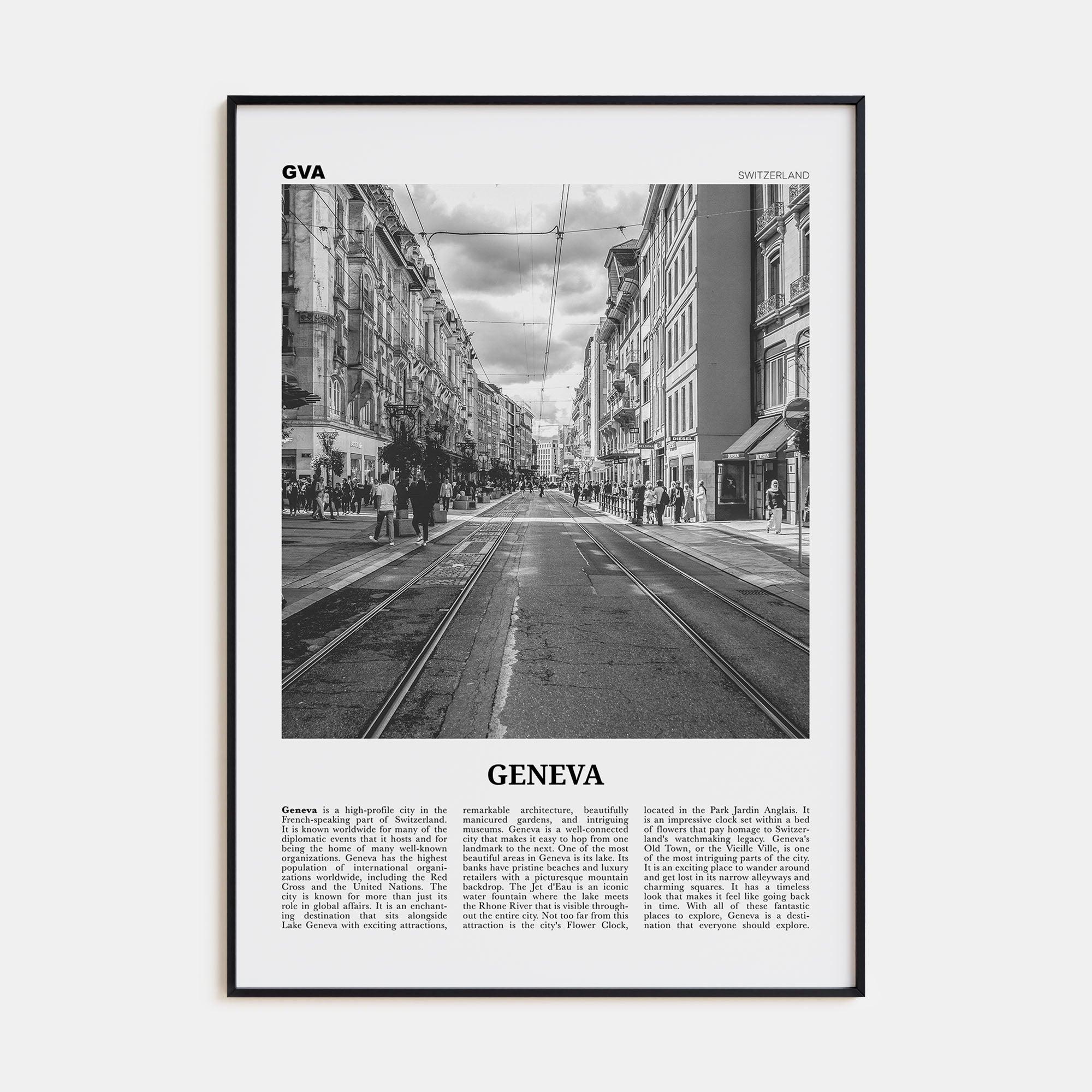 Geneva Travel B&W Poster