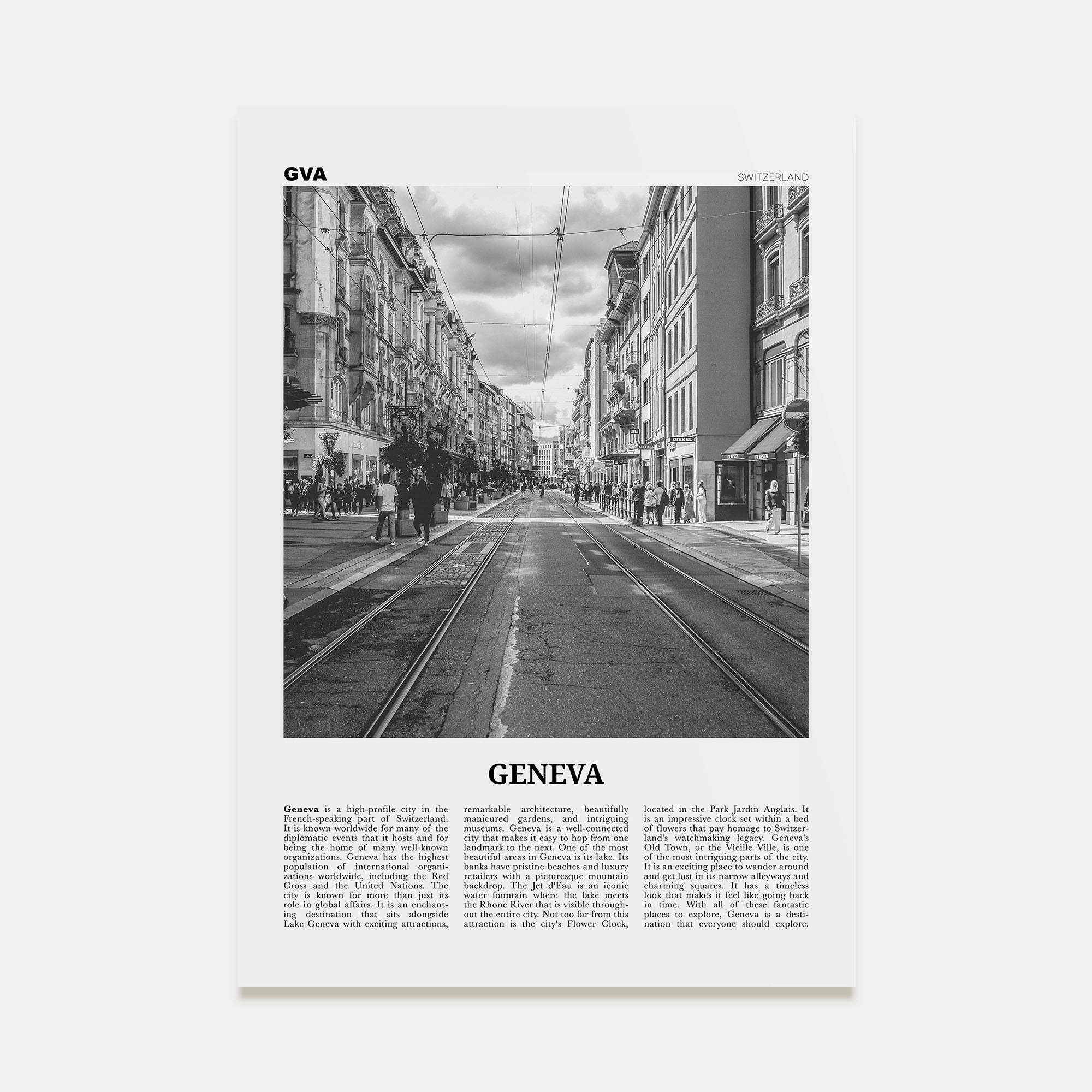 Geneva Travel B&W Poster