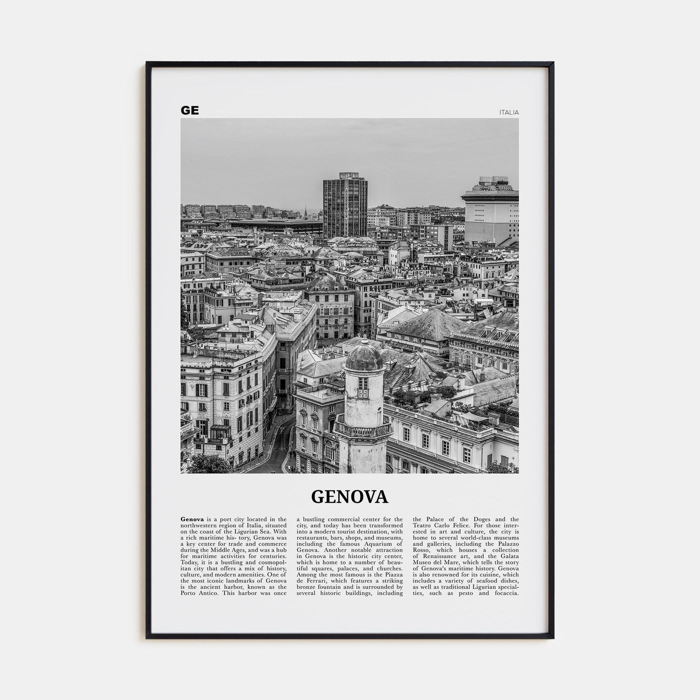 Genova Travel B&W Poster