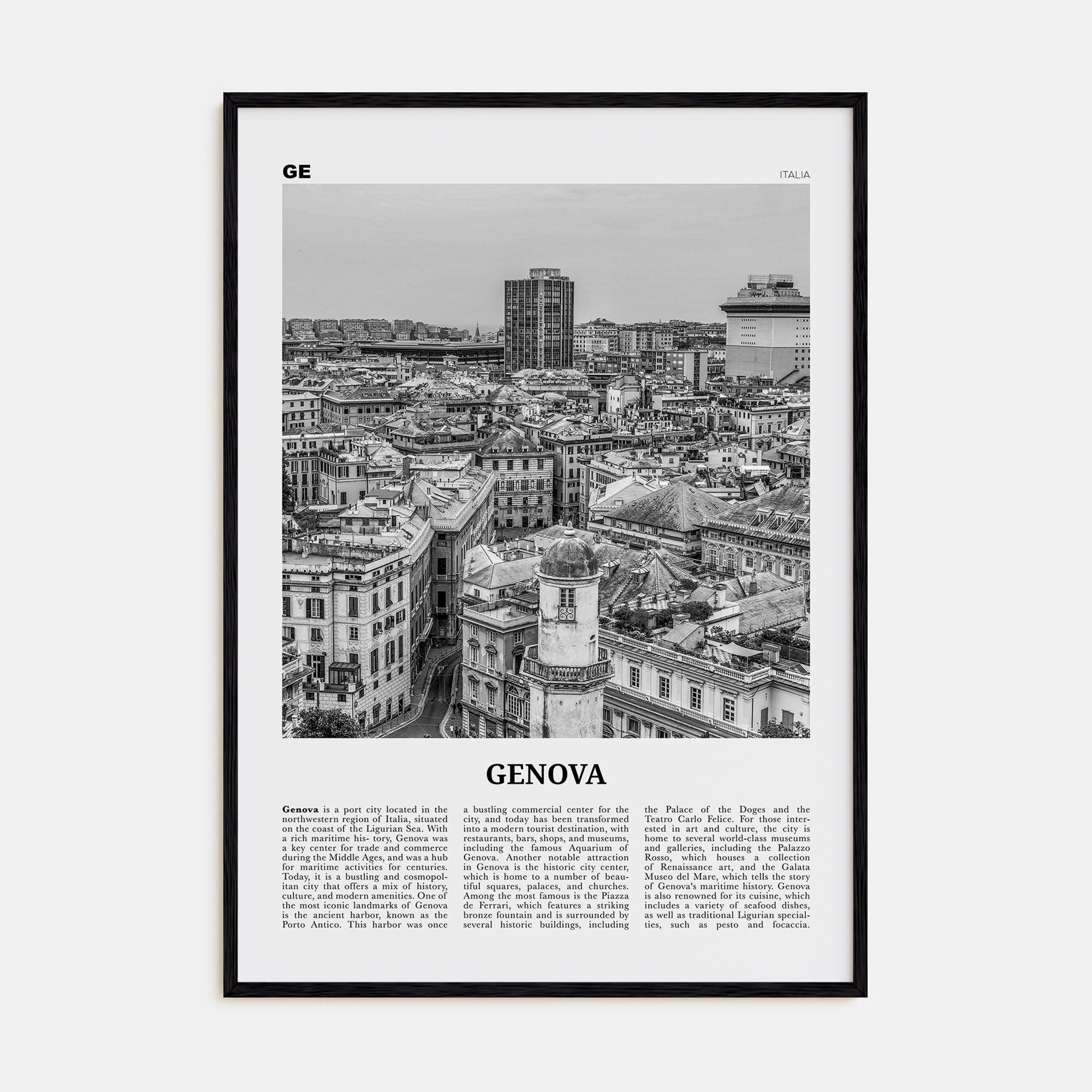 Genova Travel B&W Poster