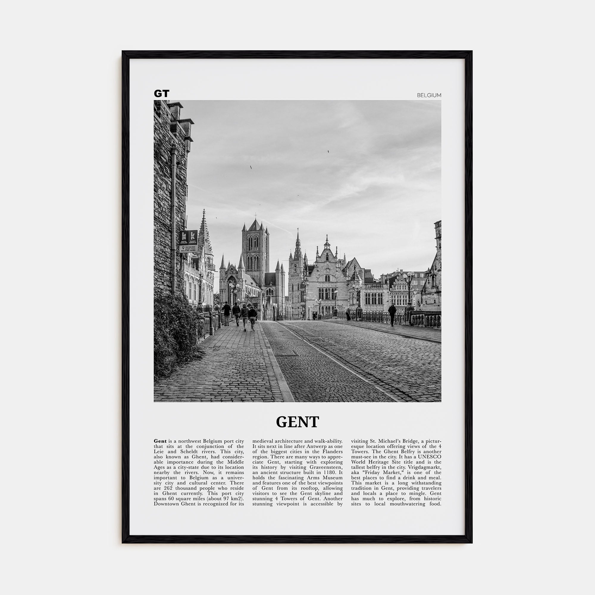 Gent Travel B&W Poster