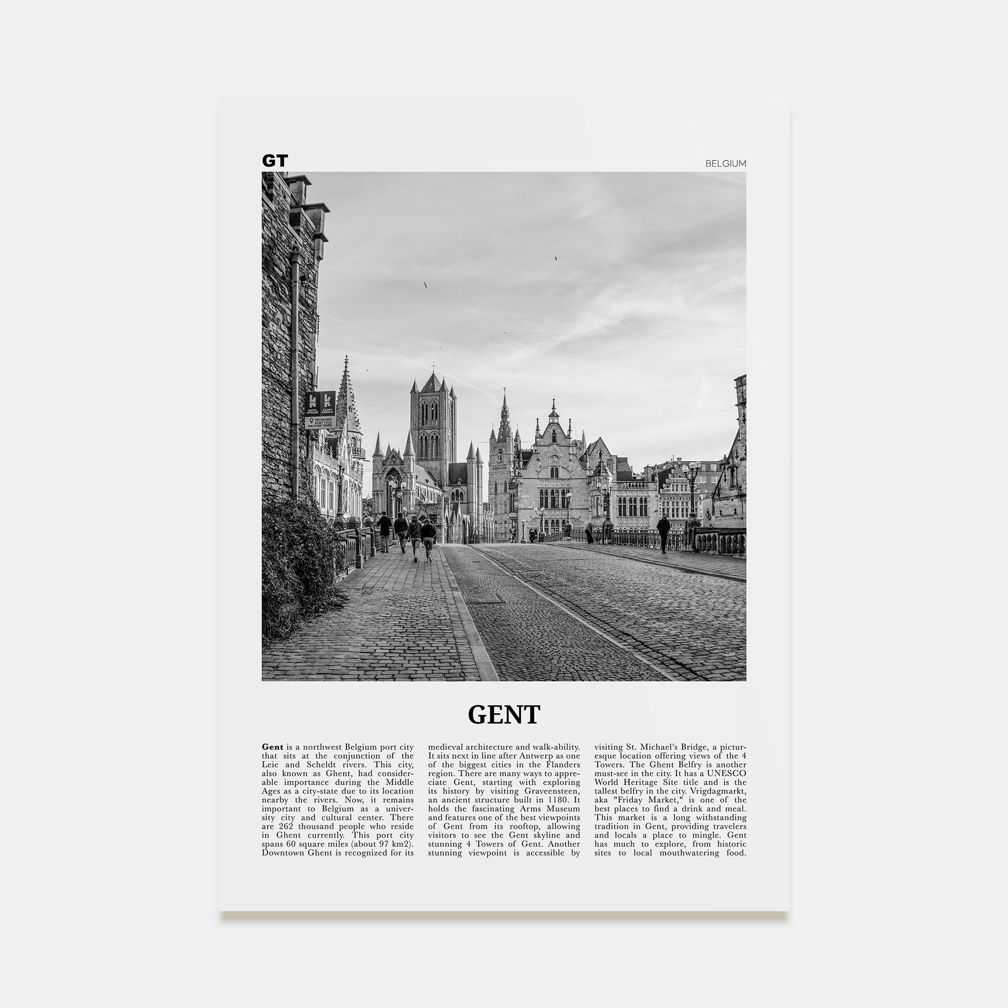 Gent Travel B&W Poster