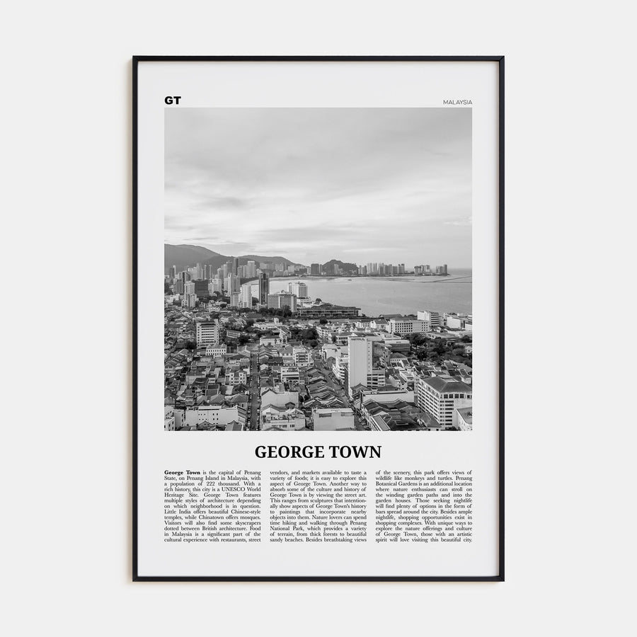 George Town, Malaysia Travel B&W Poster