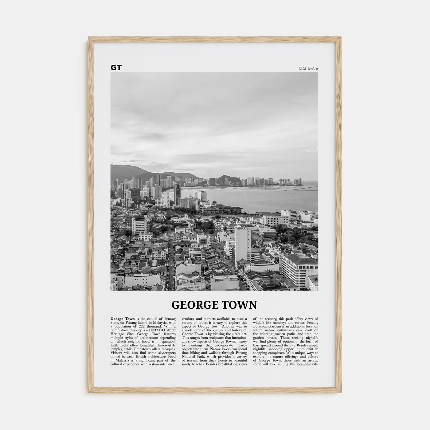 George Town, Malaysia Travel B&W Poster